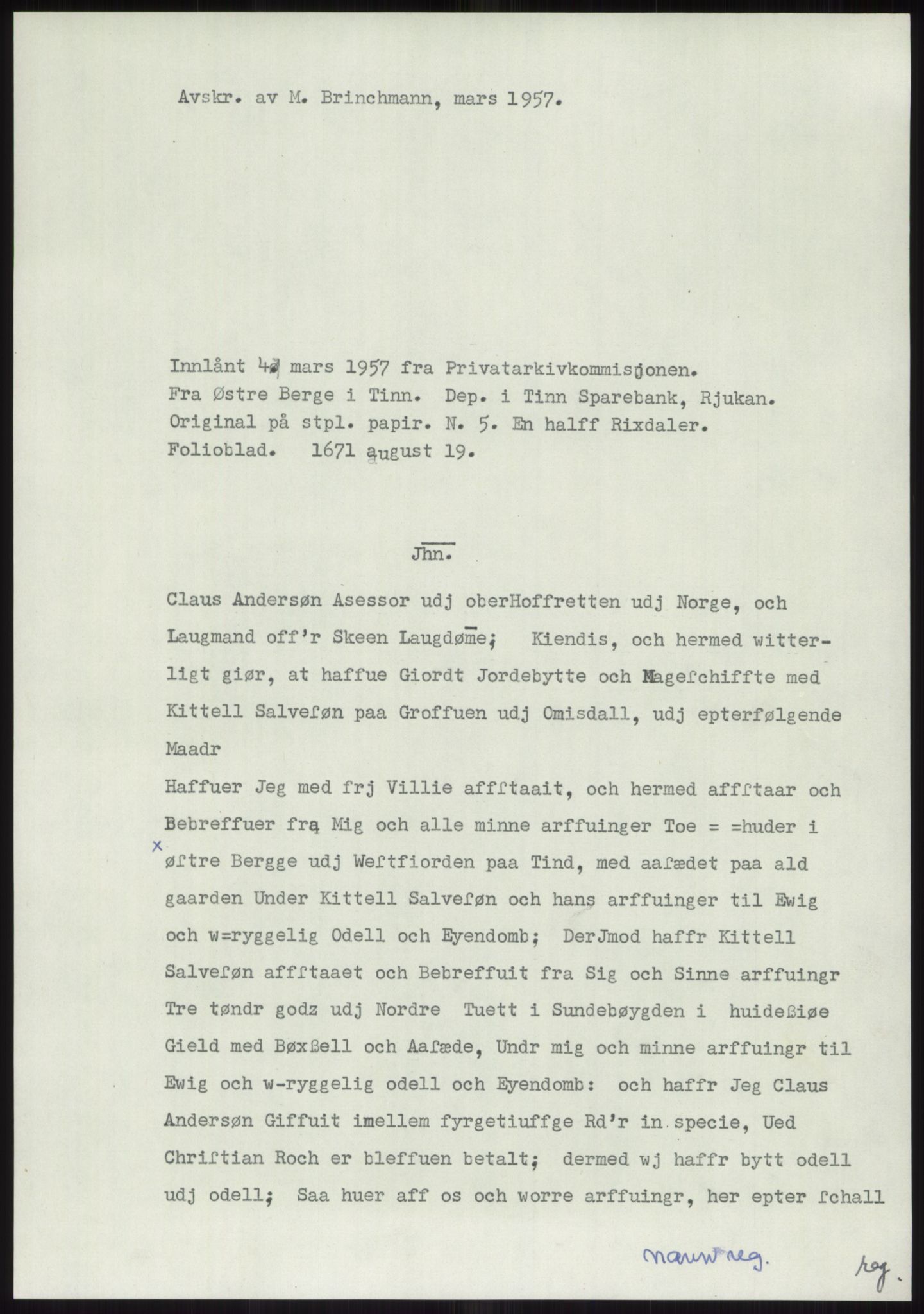 Samlinger til kildeutgivelse, Diplomavskriftsamlingen, RA/EA-4053/H/Ha, p. 1463