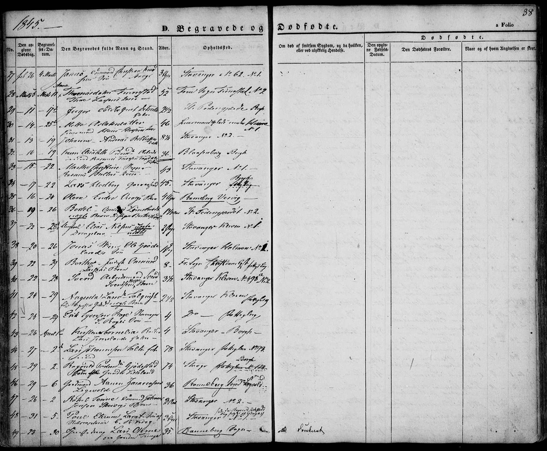 Domkirken sokneprestkontor, SAST/A-101812/001/30/30BA/L0014: Parish register (official) no. A 13, 1841-1851, p. 38