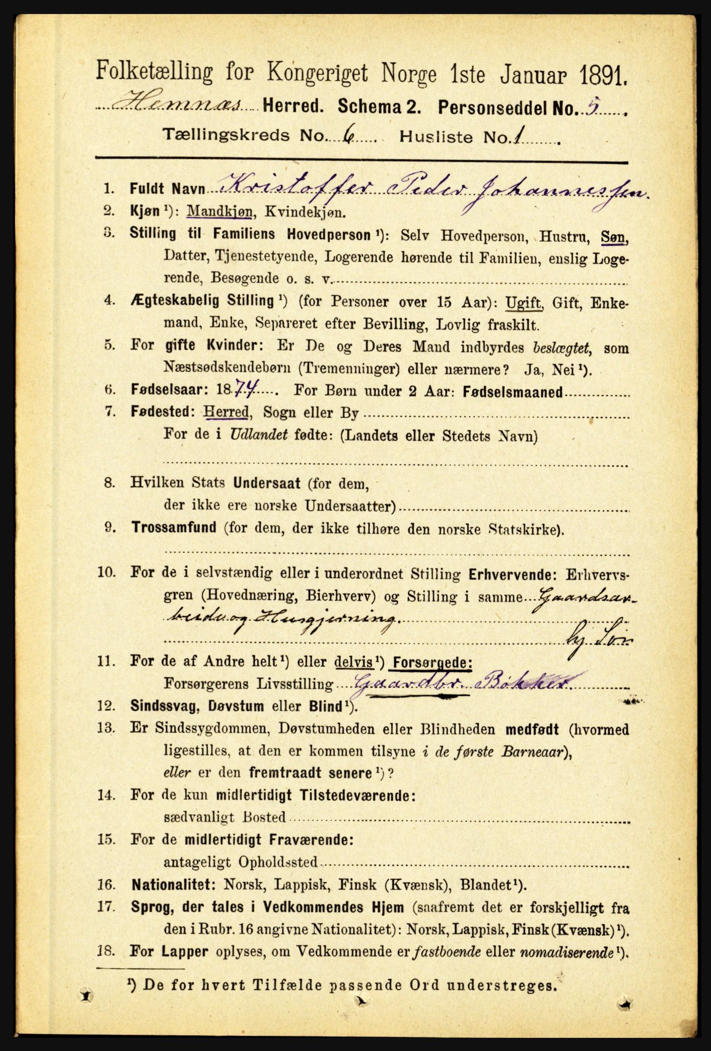 RA, 1891 census for 1832 Hemnes, 1891, p. 2936