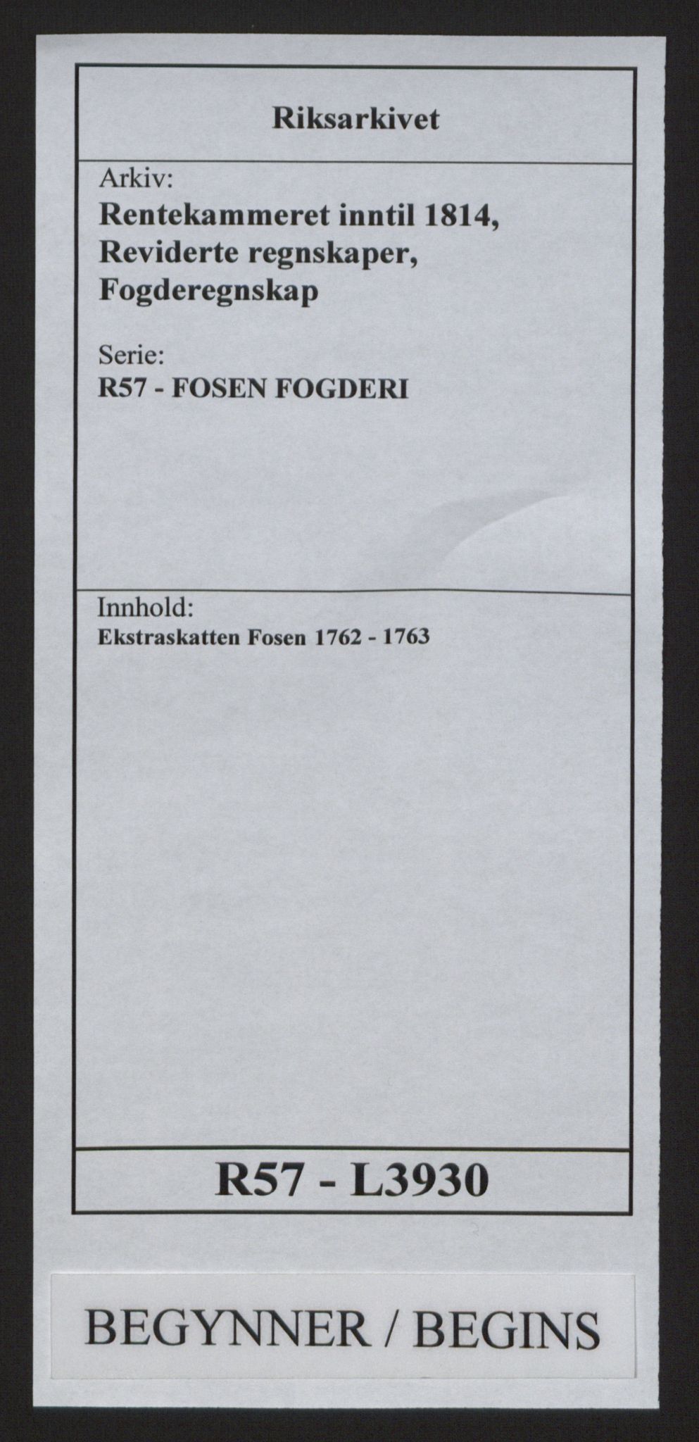 Rentekammeret inntil 1814, Reviderte regnskaper, Fogderegnskap, RA/EA-4092/R57/L3930: Ekstraskatten Fosen, 1762-1763, p. 1