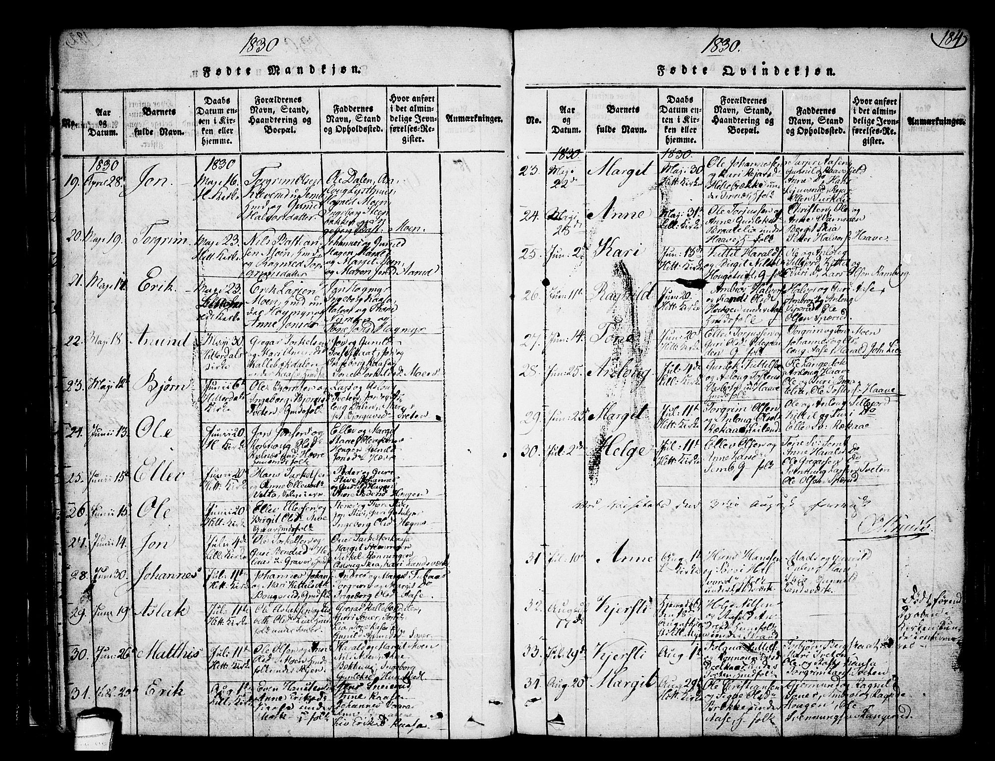 Heddal kirkebøker, AV/SAKO-A-268/F/Fa/L0005: Parish register (official) no. I 5, 1814-1837, p. 183-184