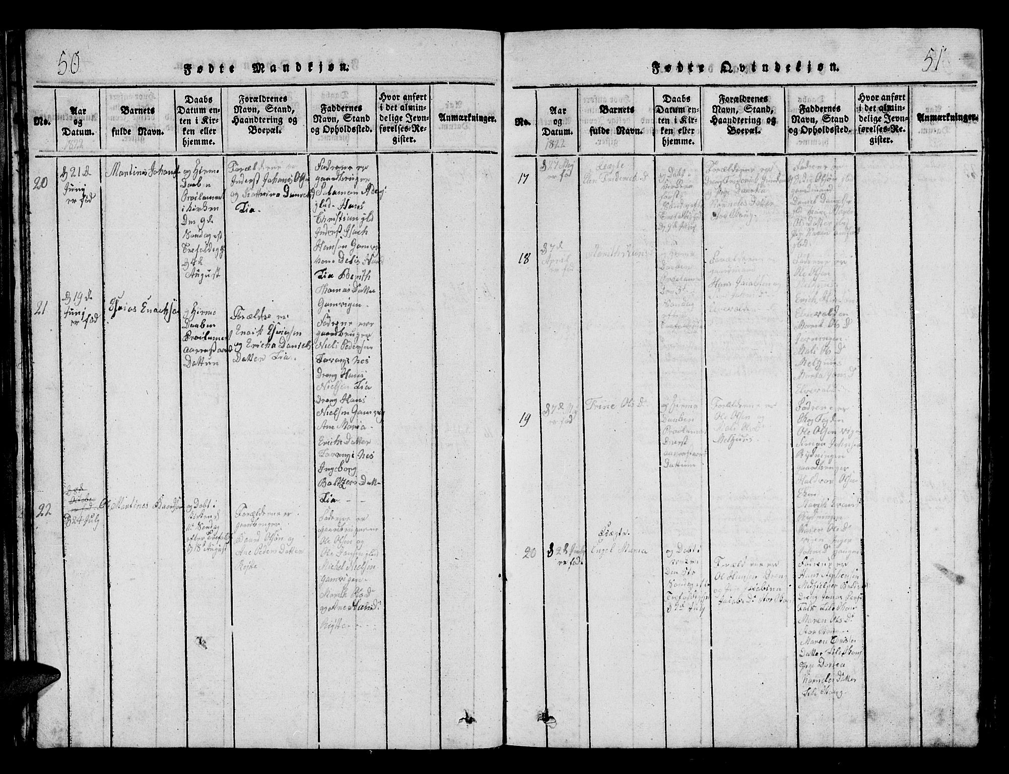 Ibestad sokneprestembete, SATØ/S-0077/H/Ha/Hab/L0002klokker: Parish register (copy) no. 2, 1821-1833, p. 50-51