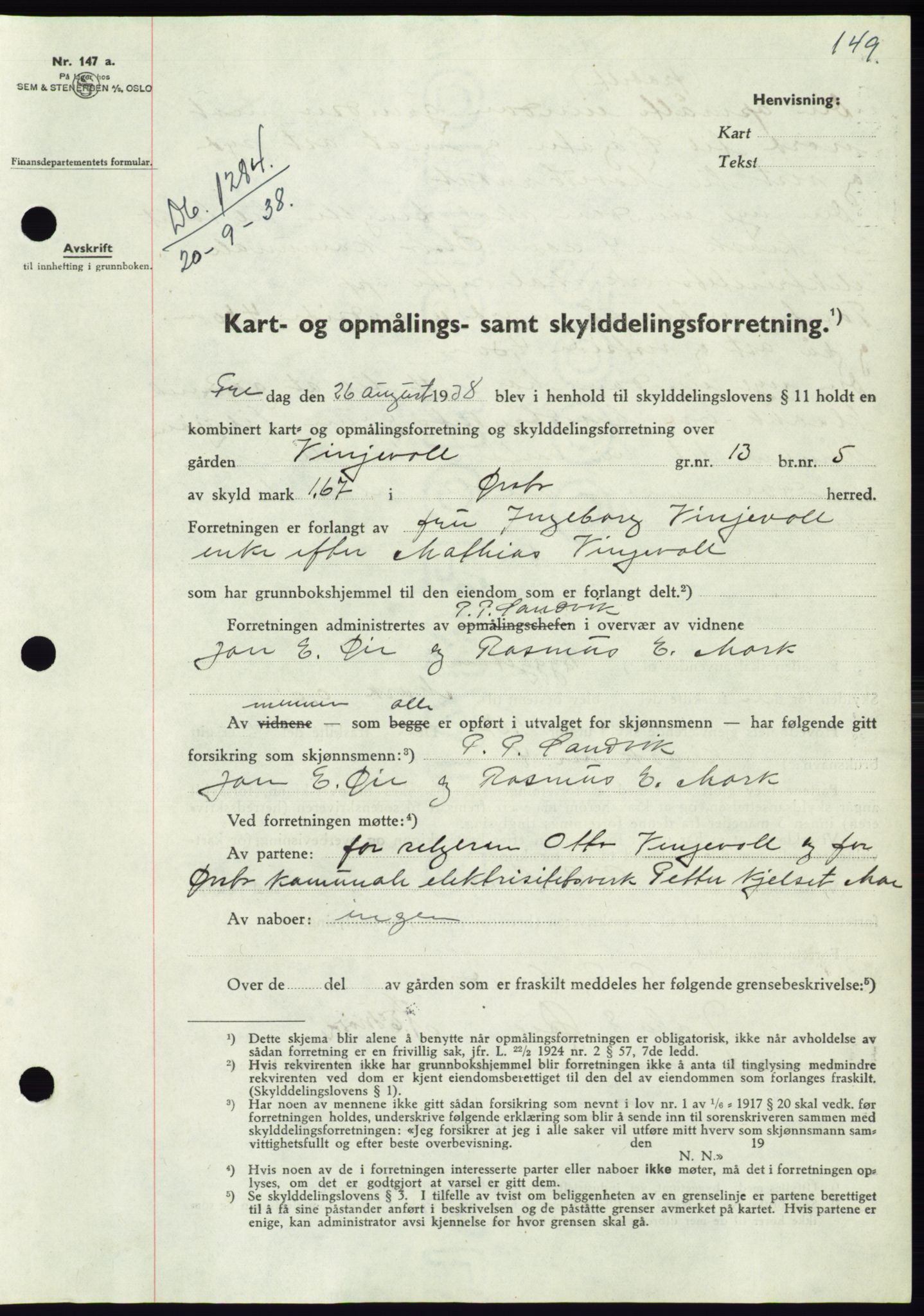 Søre Sunnmøre sorenskriveri, AV/SAT-A-4122/1/2/2C/L0066: Mortgage book no. 60, 1938-1938, Diary no: : 1284/1938