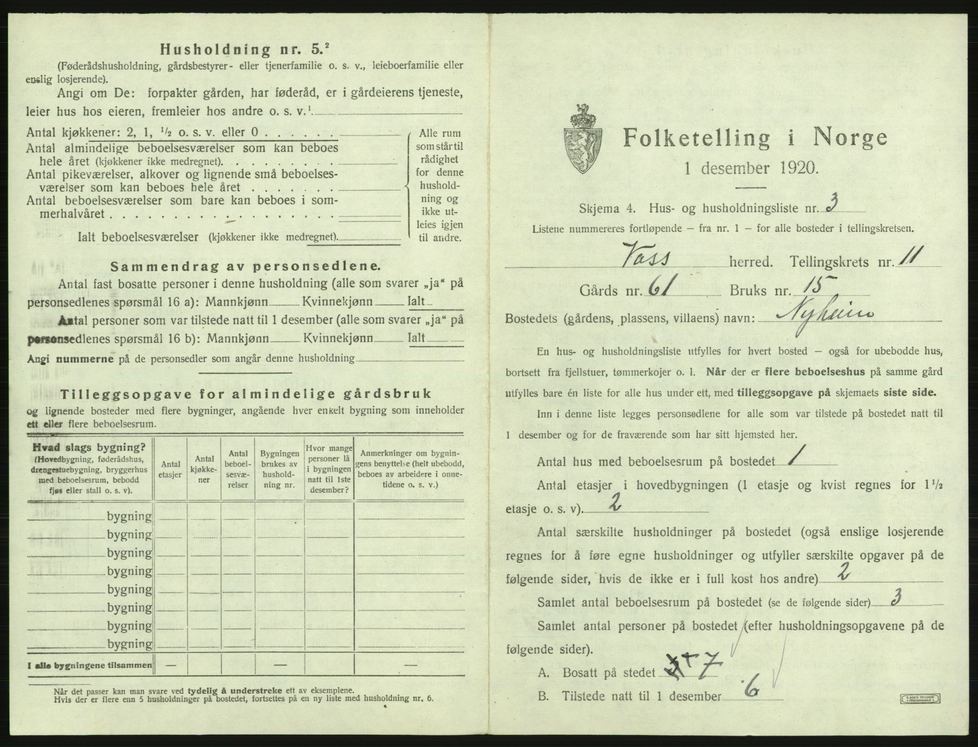 SAB, 1920 census for Voss, 1920, p. 1057