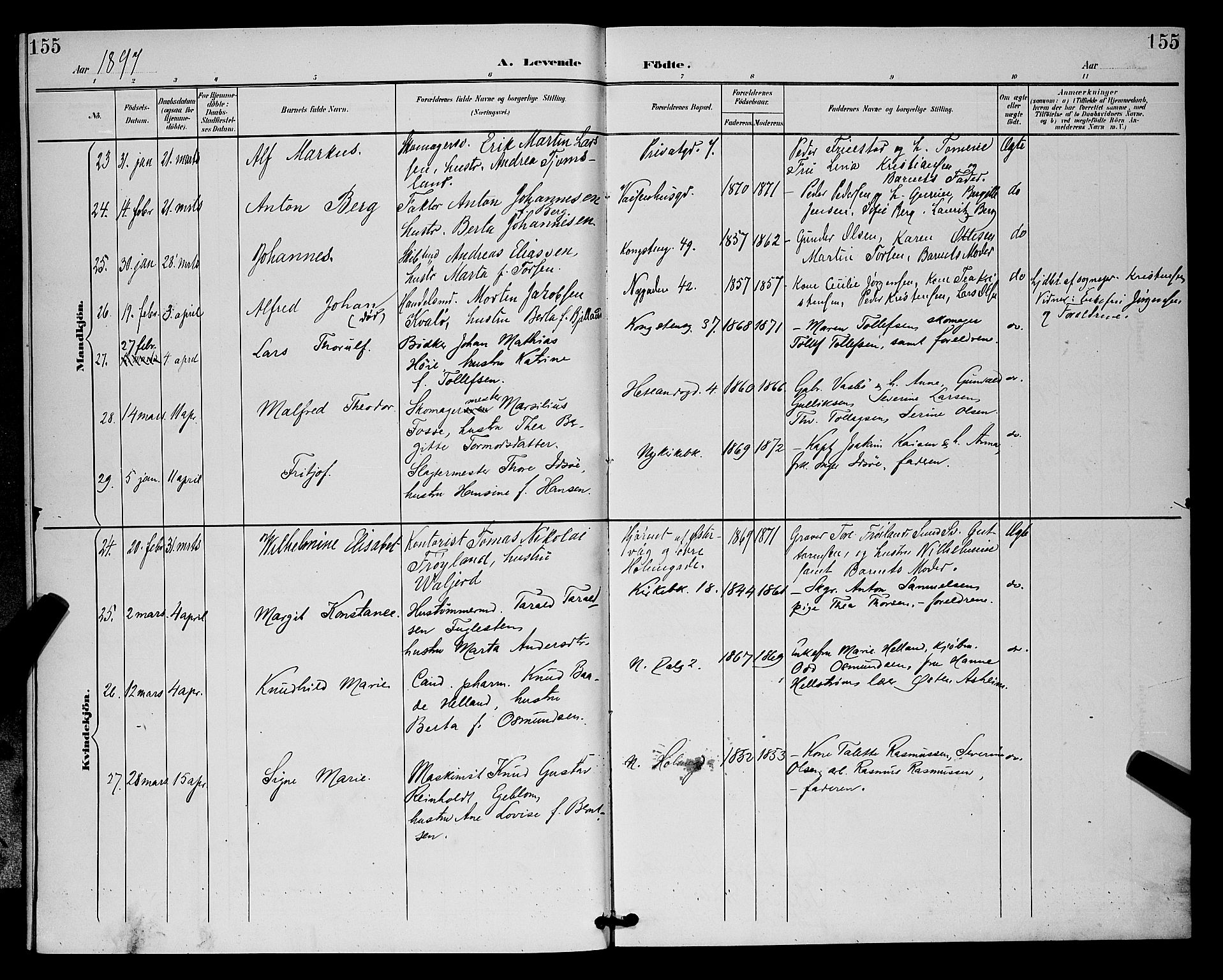 St. Petri sokneprestkontor, AV/SAST-A-101813/001/30/30BB/L0006: Parish register (copy) no. B 6, 1890-1897, p. 155