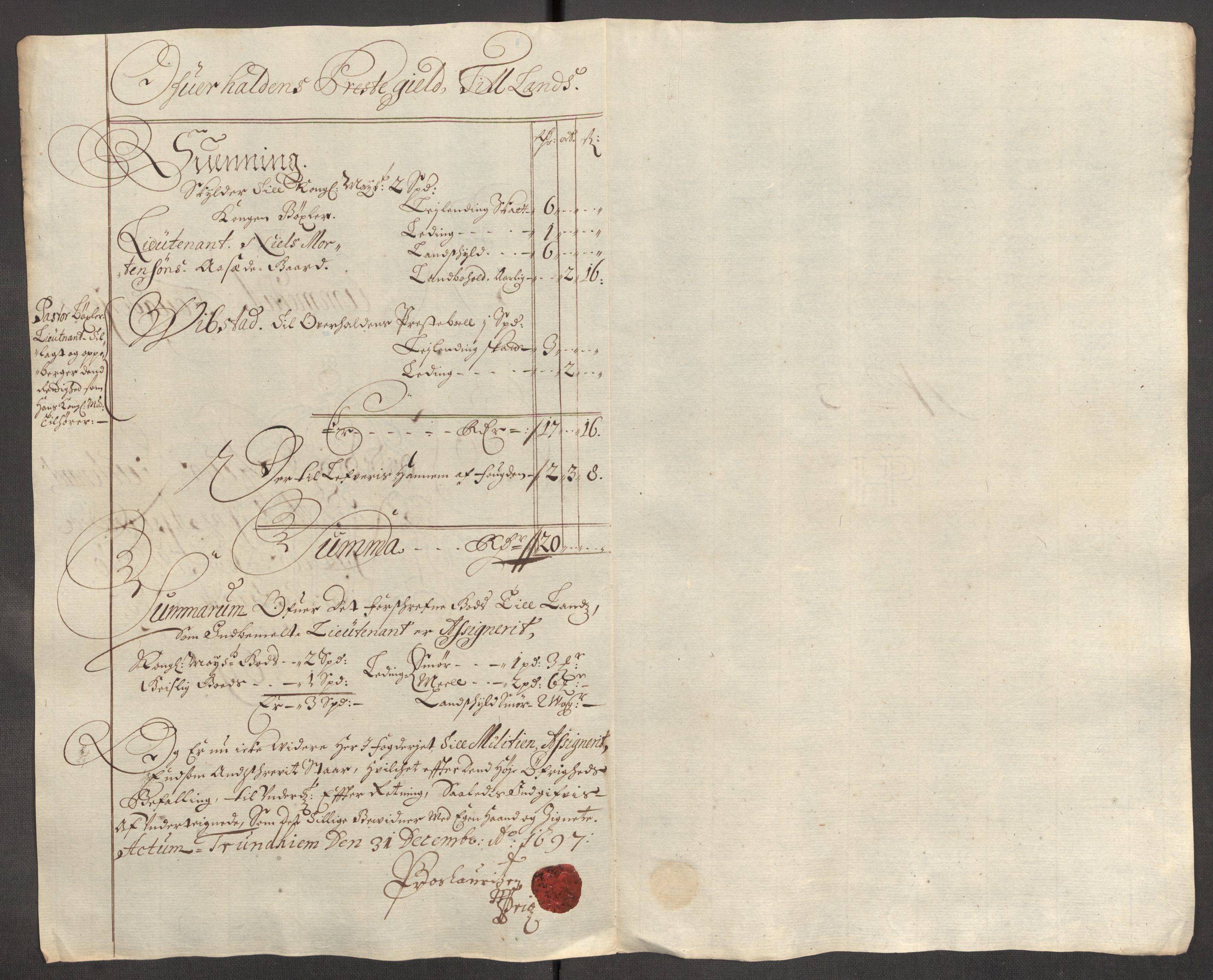 Rentekammeret inntil 1814, Reviderte regnskaper, Fogderegnskap, RA/EA-4092/R64/L4425: Fogderegnskap Namdal, 1696-1698, p. 261