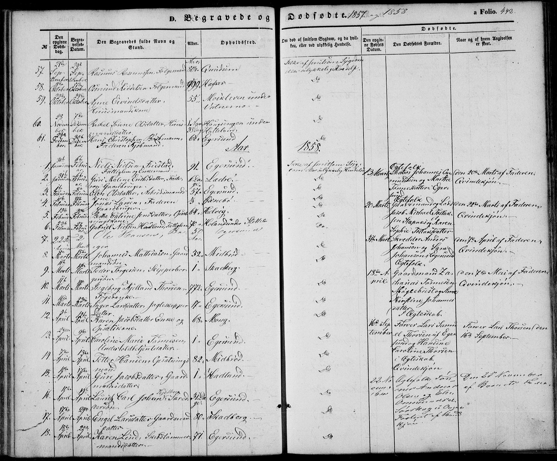 Eigersund sokneprestkontor, SAST/A-101807/S08/L0013: Parish register (official) no. A 12.2, 1850-1865, p. 442