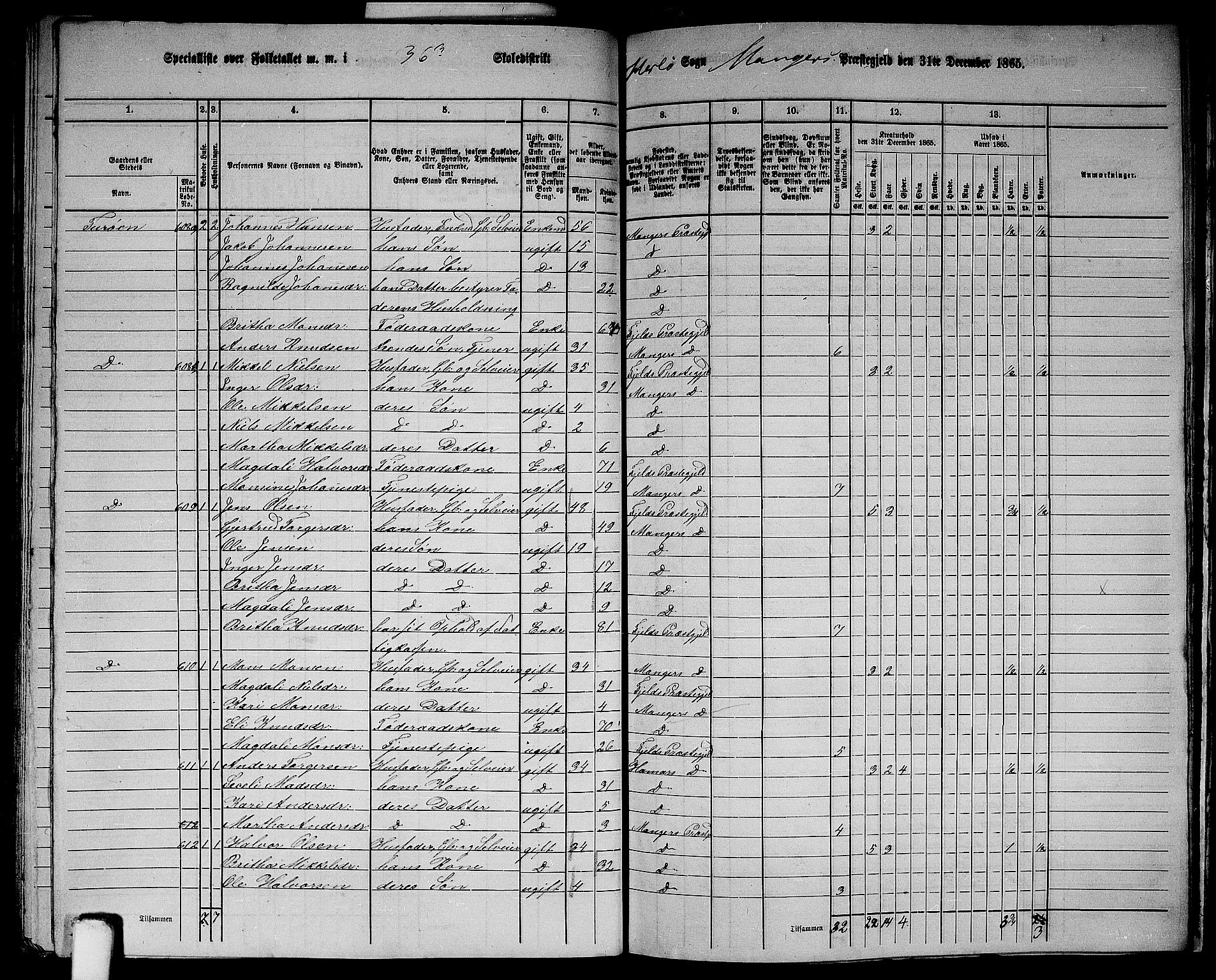 RA, 1865 census for Manger, 1865, p. 171