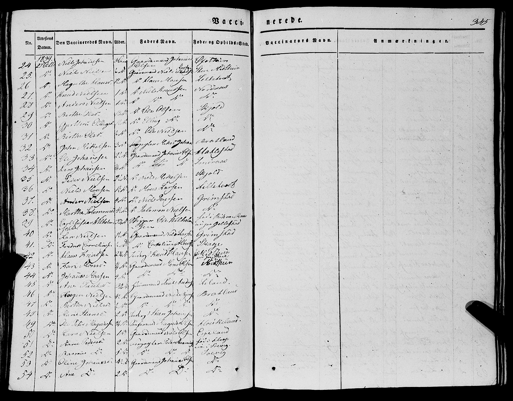 Fana Sokneprestembete, SAB/A-75101/H/Haa/Haaa/L0008: Parish register (official) no. A 8, 1829-1851, p. 345