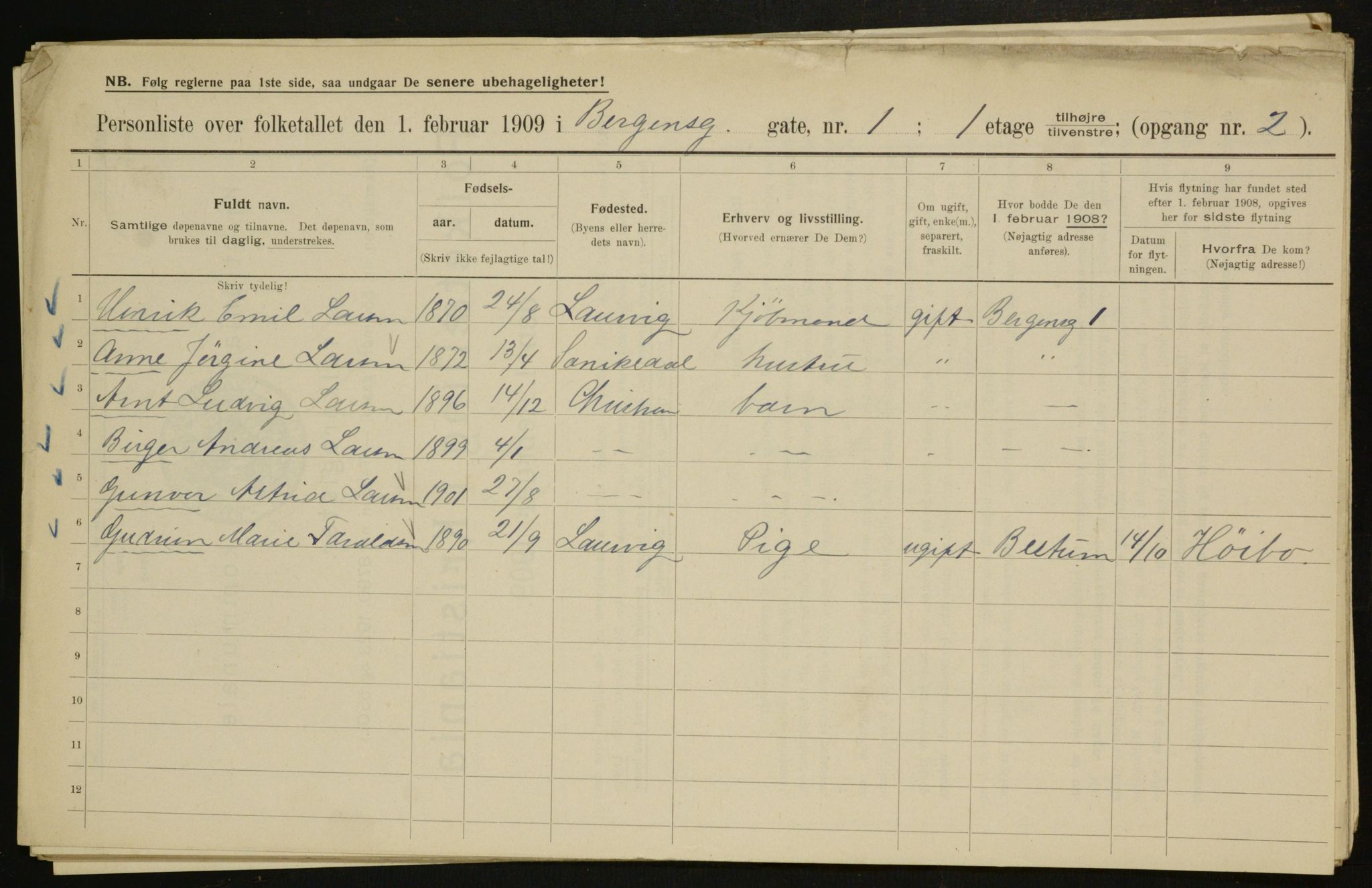 OBA, Municipal Census 1909 for Kristiania, 1909, p. 3432