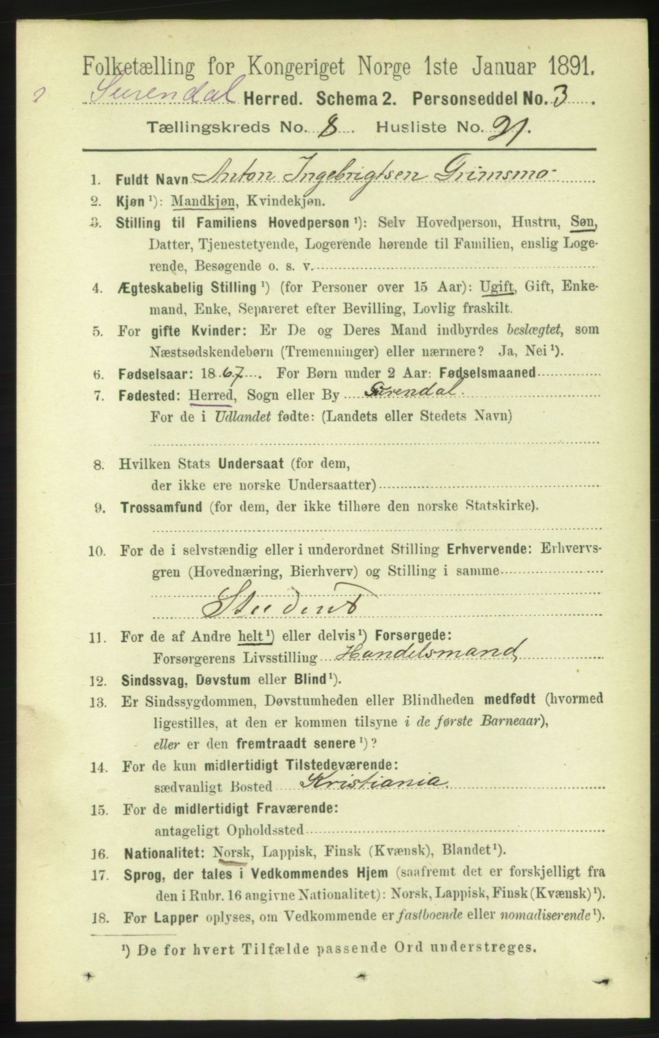 RA, 1891 census for 1566 Surnadal, 1891, p. 2195