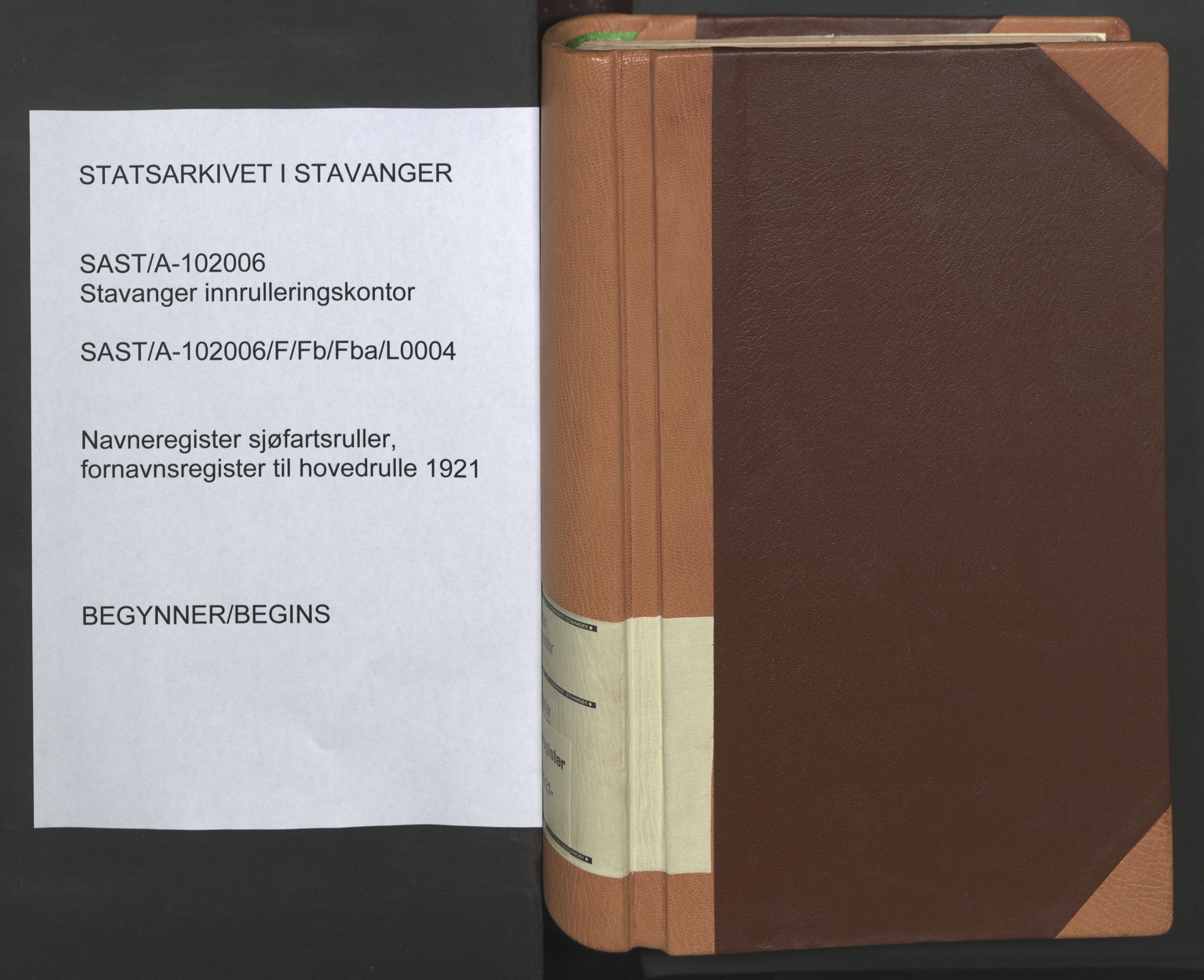 Stavanger sjømannskontor, SAST/A-102006/F/Fb/Fba/L0004: Navneregister sjøfartsruller, fornavnsregister til hovedrulle 1921, 1921-1947, p. 1