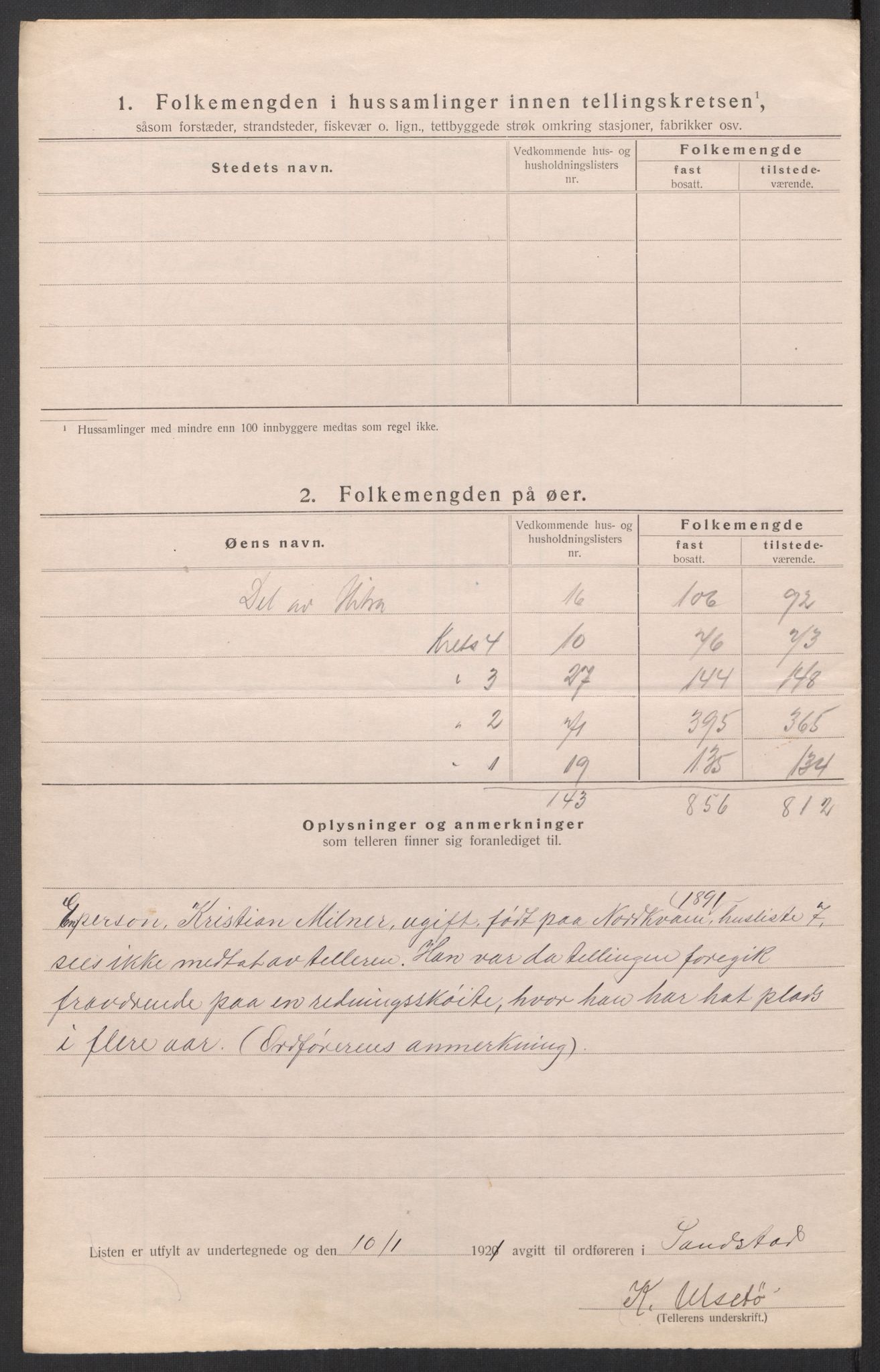 SAT, 1920 census for Sandstad, 1920, p. 20