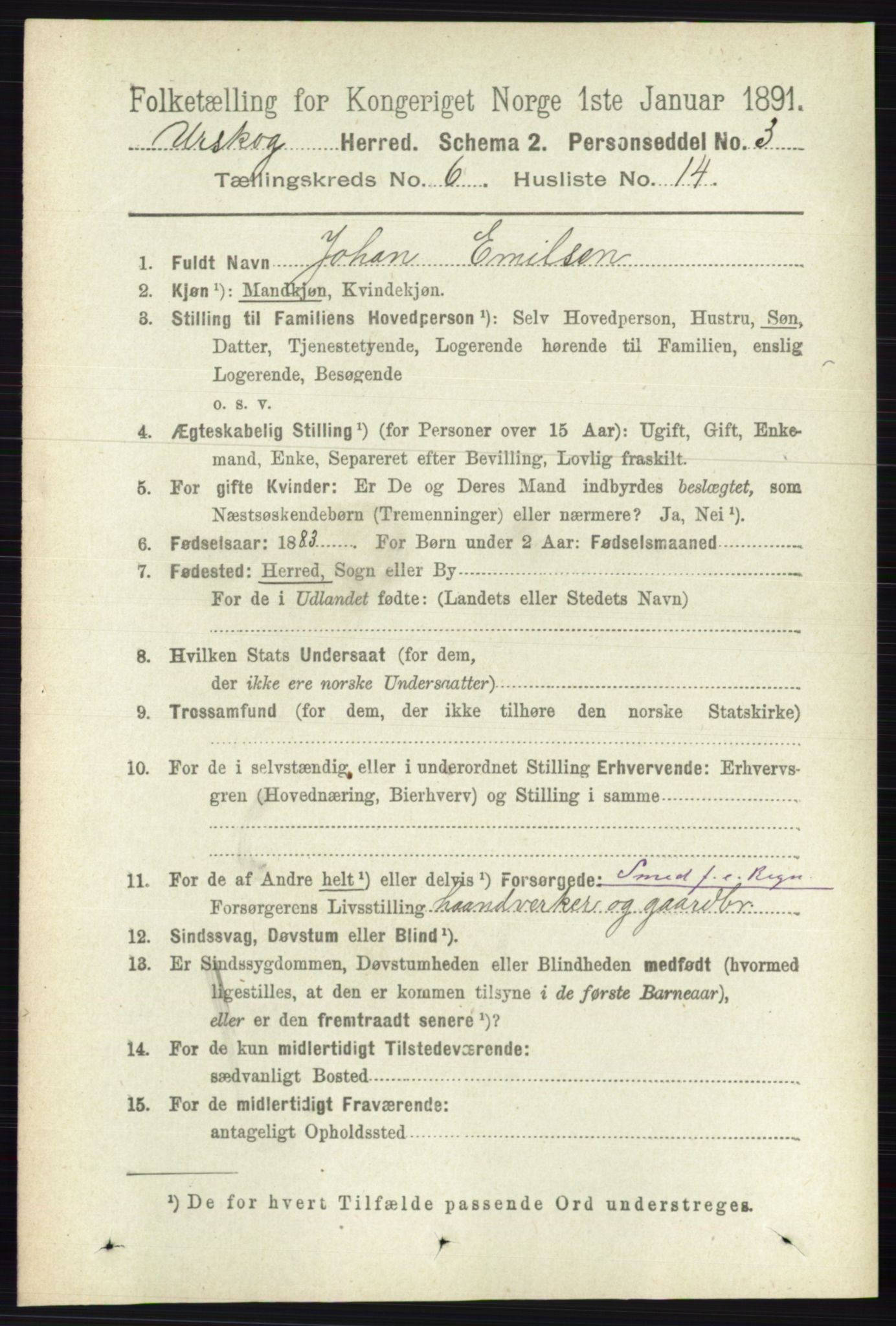 RA, 1891 census for 0224 Aurskog, 1891, p. 2837