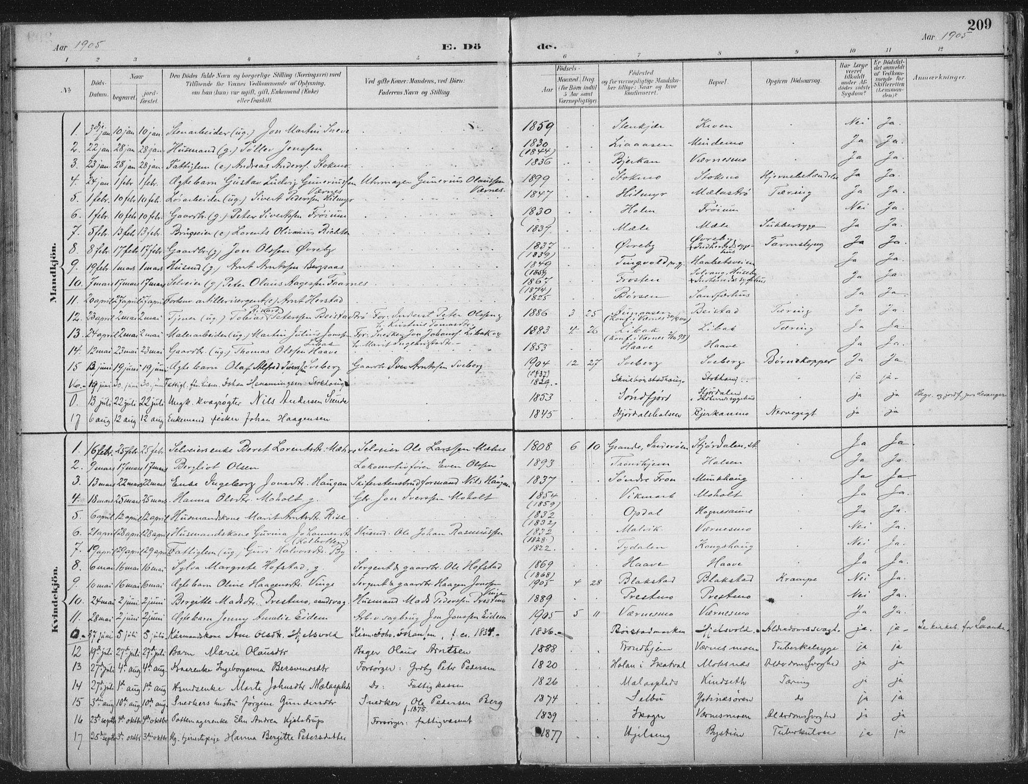 Ministerialprotokoller, klokkerbøker og fødselsregistre - Nord-Trøndelag, SAT/A-1458/709/L0082: Parish register (official) no. 709A22, 1896-1916, p. 209