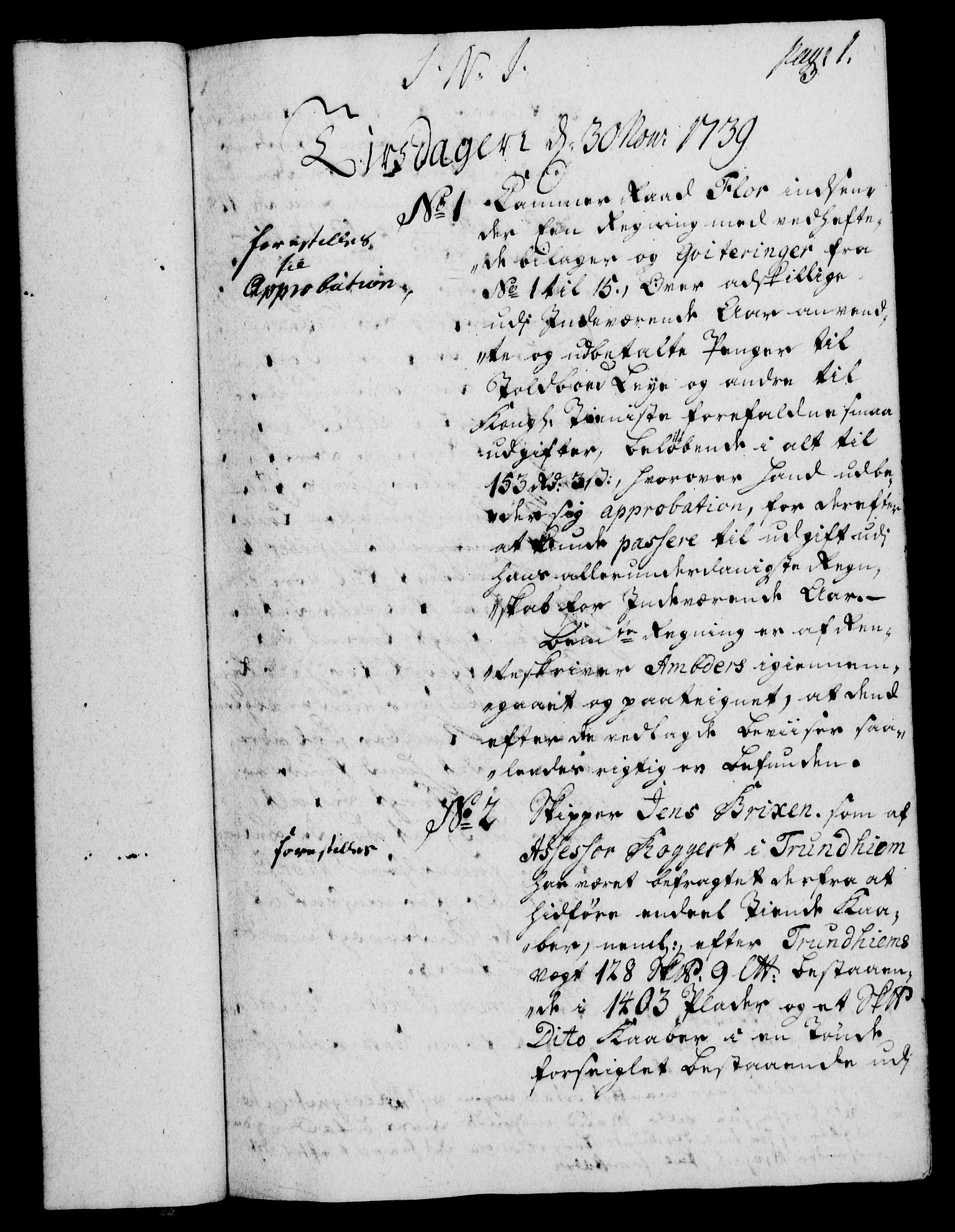 Rentekammeret, Kammerkanselliet, RA/EA-3111/G/Gh/Gha/L0022: Norsk ekstraktmemorialprotokoll (merket RK 53.67), 1739-1741, p. 1