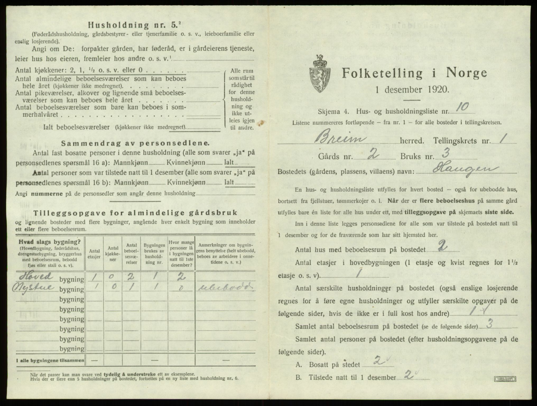 SAB, 1920 census for Breim, 1920, p. 57