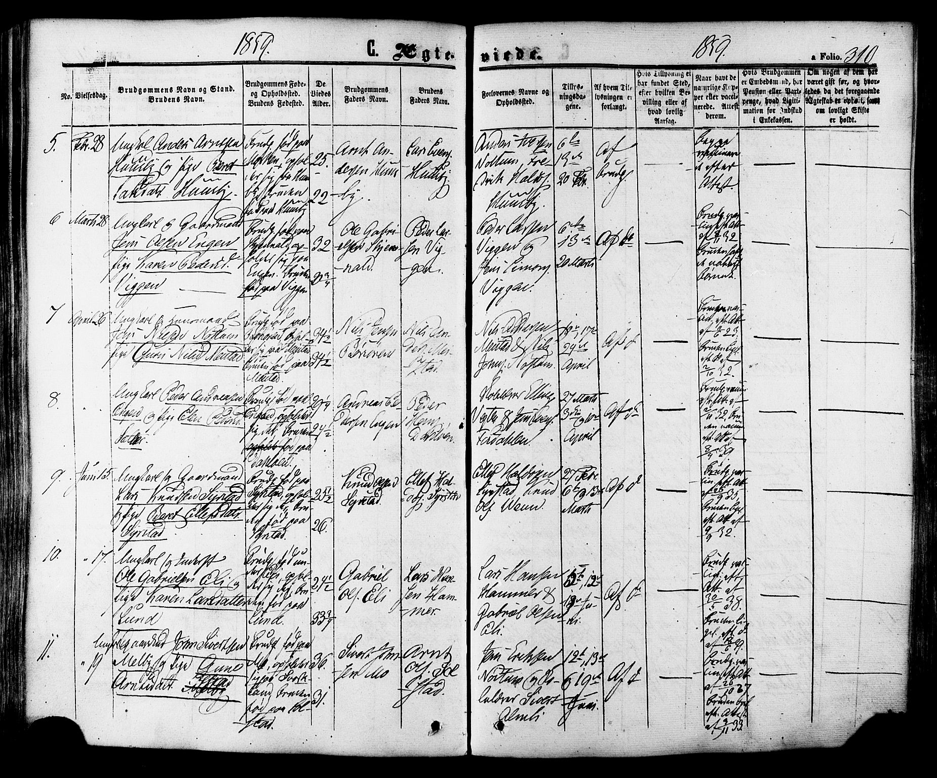 Ministerialprotokoller, klokkerbøker og fødselsregistre - Sør-Trøndelag, SAT/A-1456/665/L0772: Parish register (official) no. 665A07, 1856-1878, p. 310