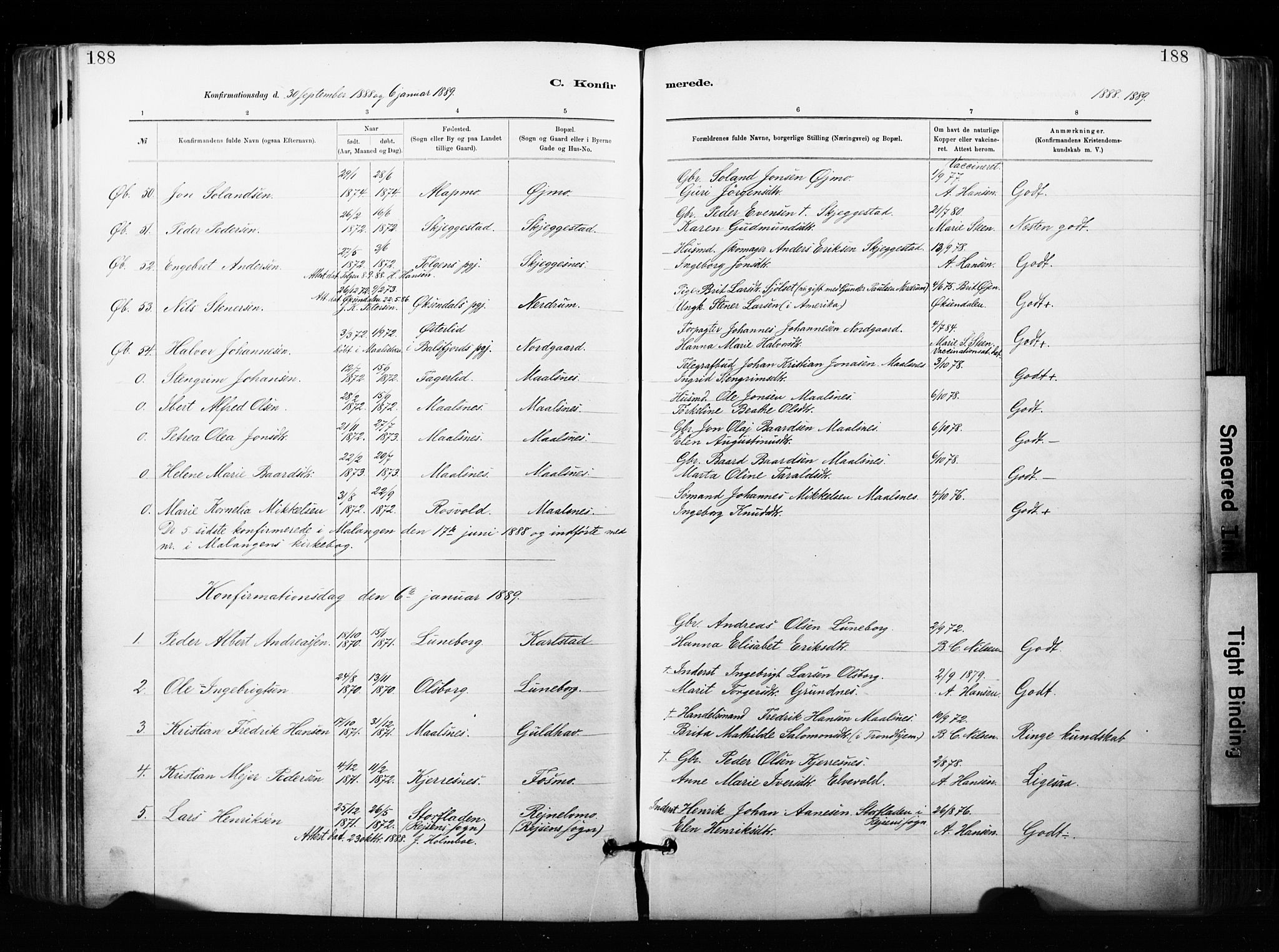 Målselv sokneprestembete, SATØ/S-1311/G/Ga/Gaa/L0007kirke: Parish register (official) no. 7, 1884-1903, p. 188