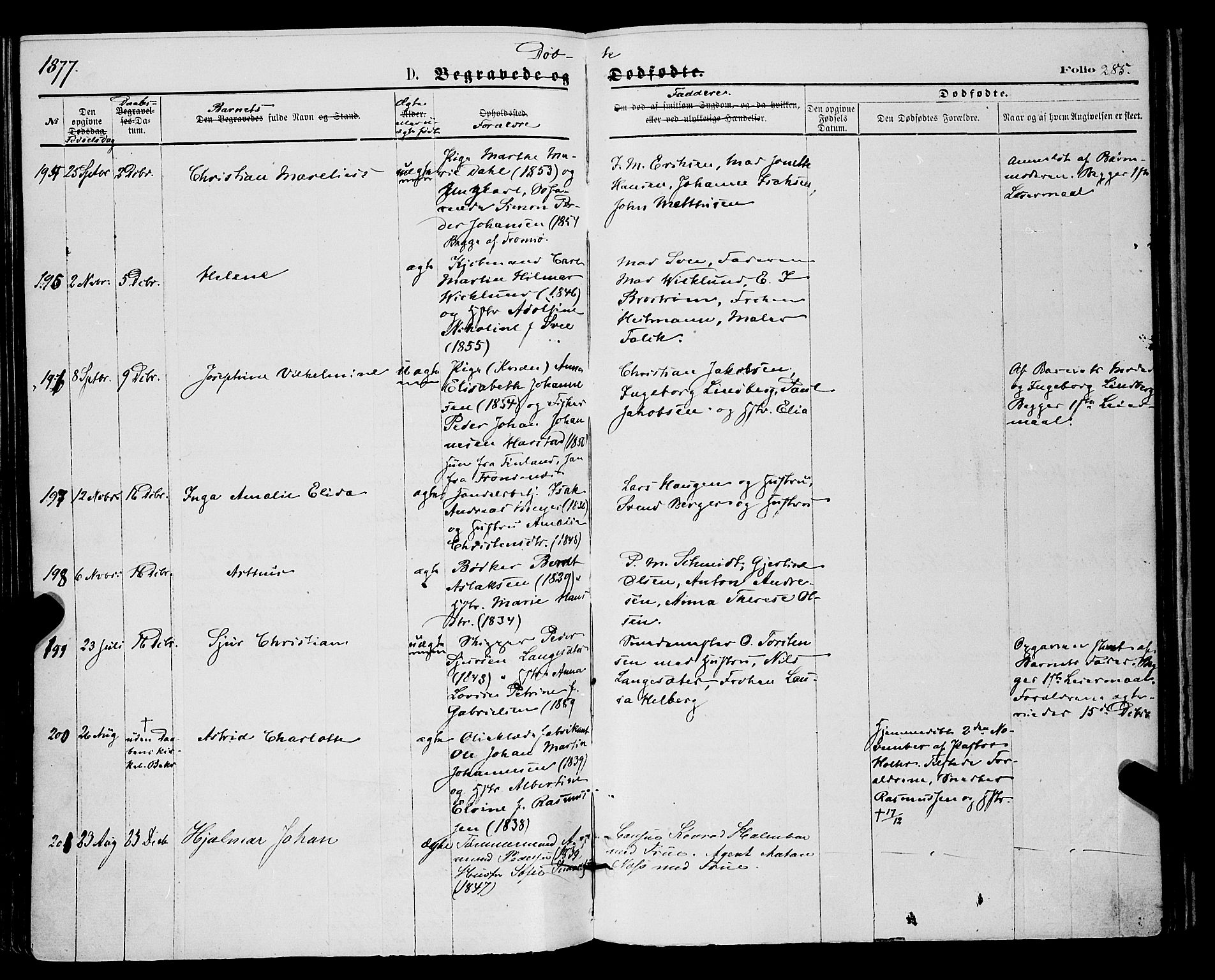Tromsø sokneprestkontor/stiftsprosti/domprosti, SATØ/S-1343/G/Ga/L0013kirke: Parish register (official) no. 13, 1872-1877, p. 285