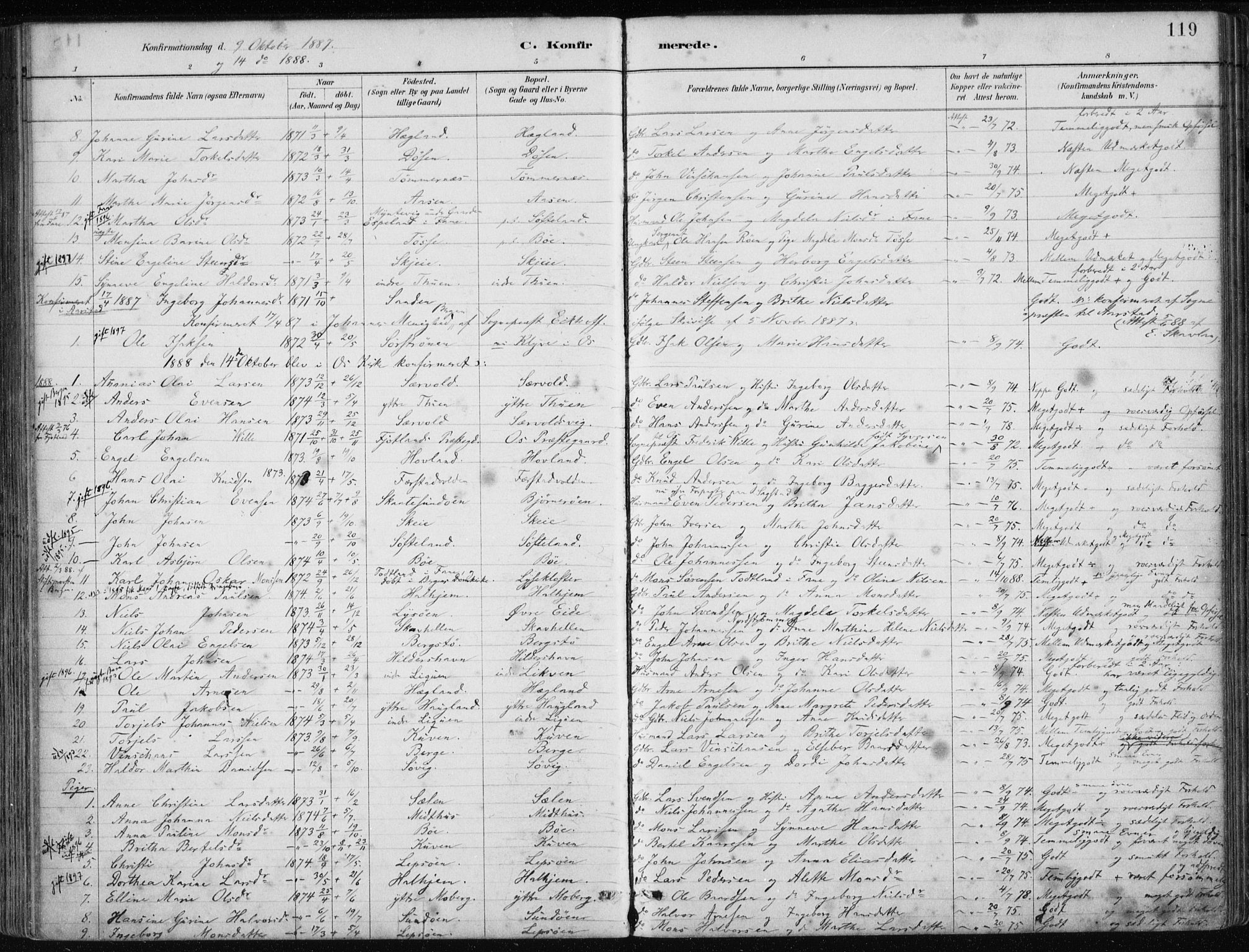 Os sokneprestembete, AV/SAB-A-99929: Parish register (official) no. B 1, 1885-1902, p. 119