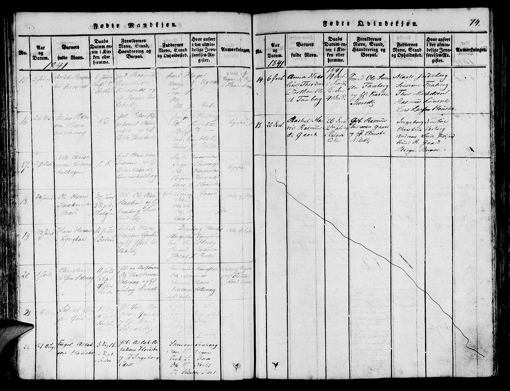 Finnøy sokneprestkontor, AV/SAST-A-101825/H/Ha/Haa/L0006: Parish register (official) no. A 6, 1816-1846, p. 74