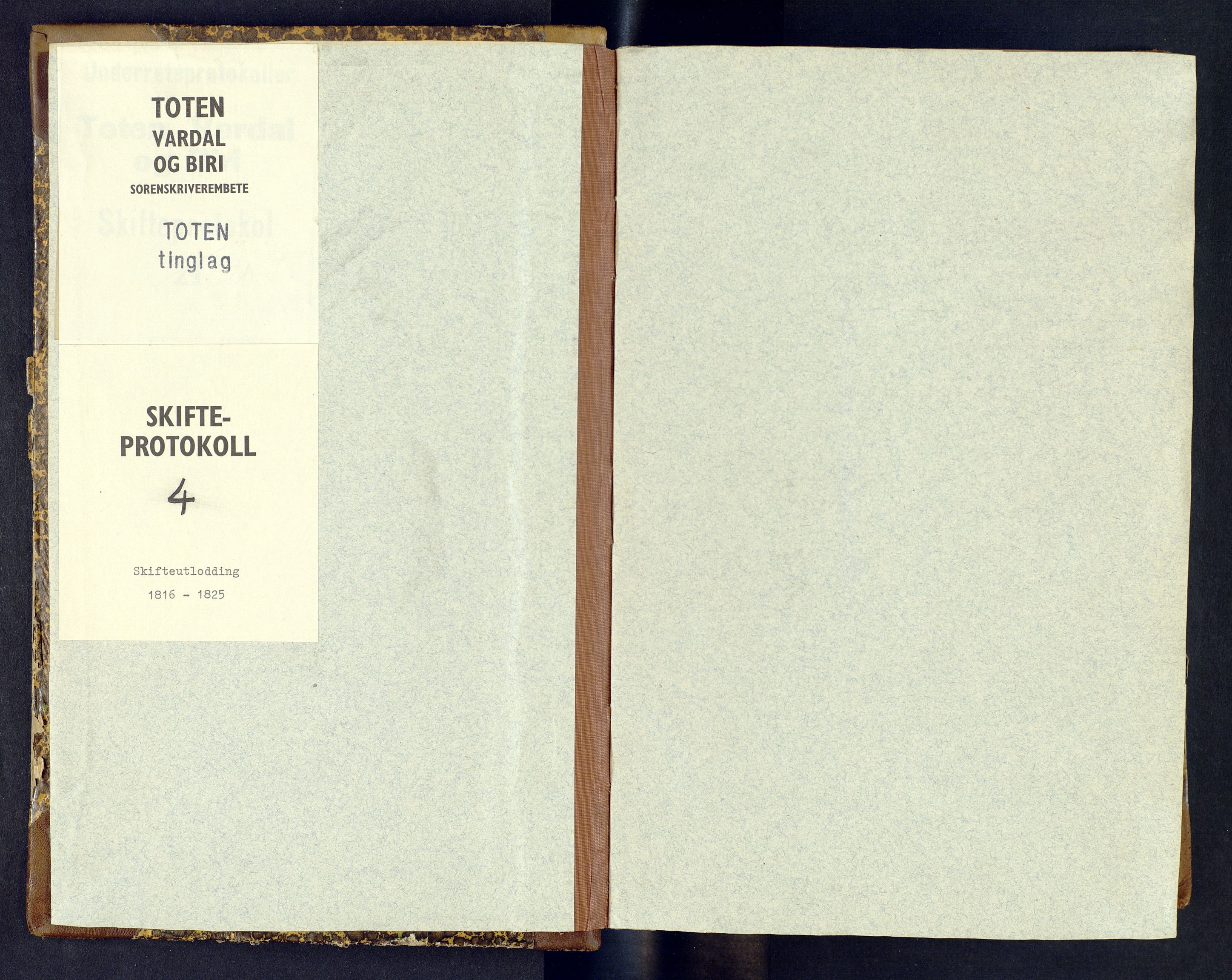Toten tingrett, SAH/TING-006/J/Jd/L0004: Skifteutlodningsprotokoll - Toten, 1816-1825