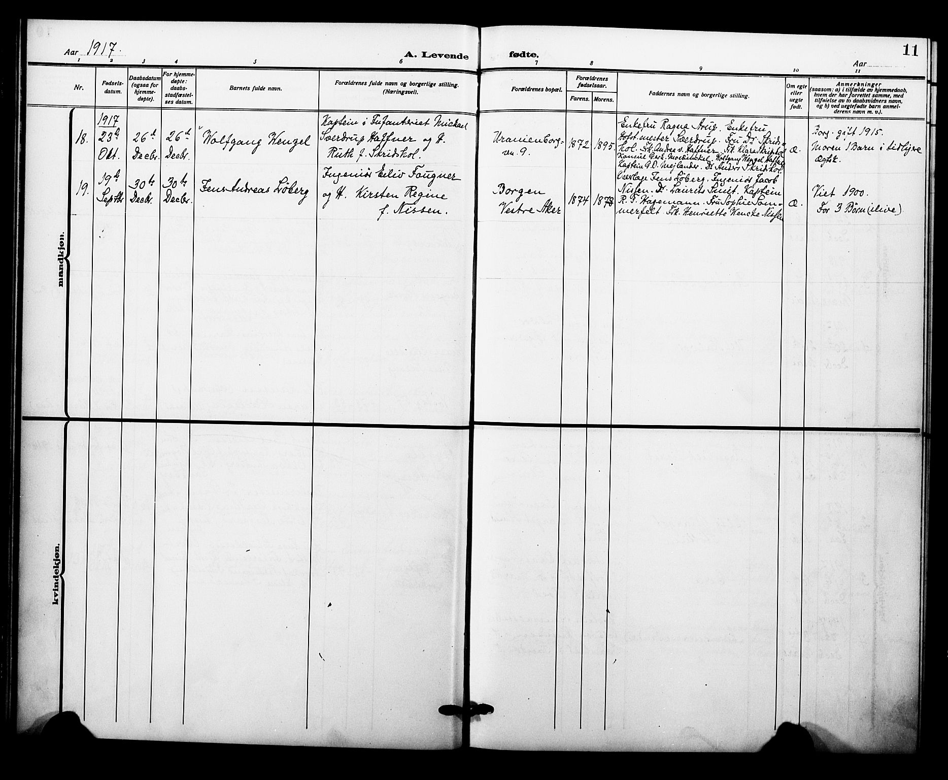 Garnisonsmenigheten Kirkebøker, AV/SAO-A-10846/F/Fa/L0015: Parish register (official) no. 15, 1915-1921, p. 11