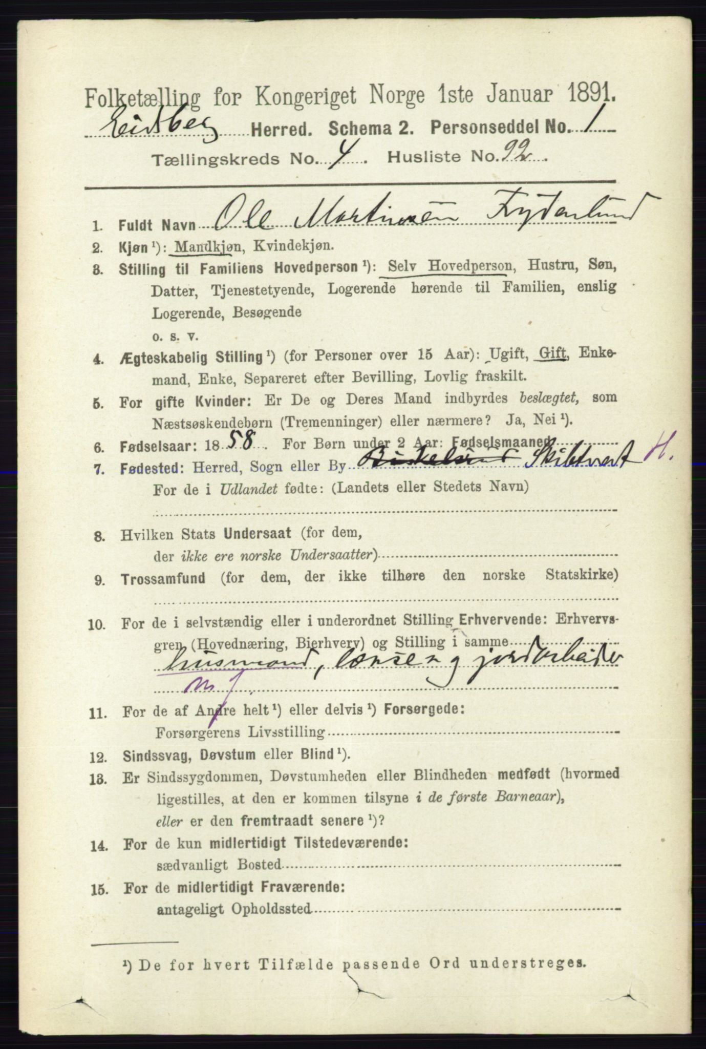 RA, 1891 census for 0125 Eidsberg, 1891, p. 2916