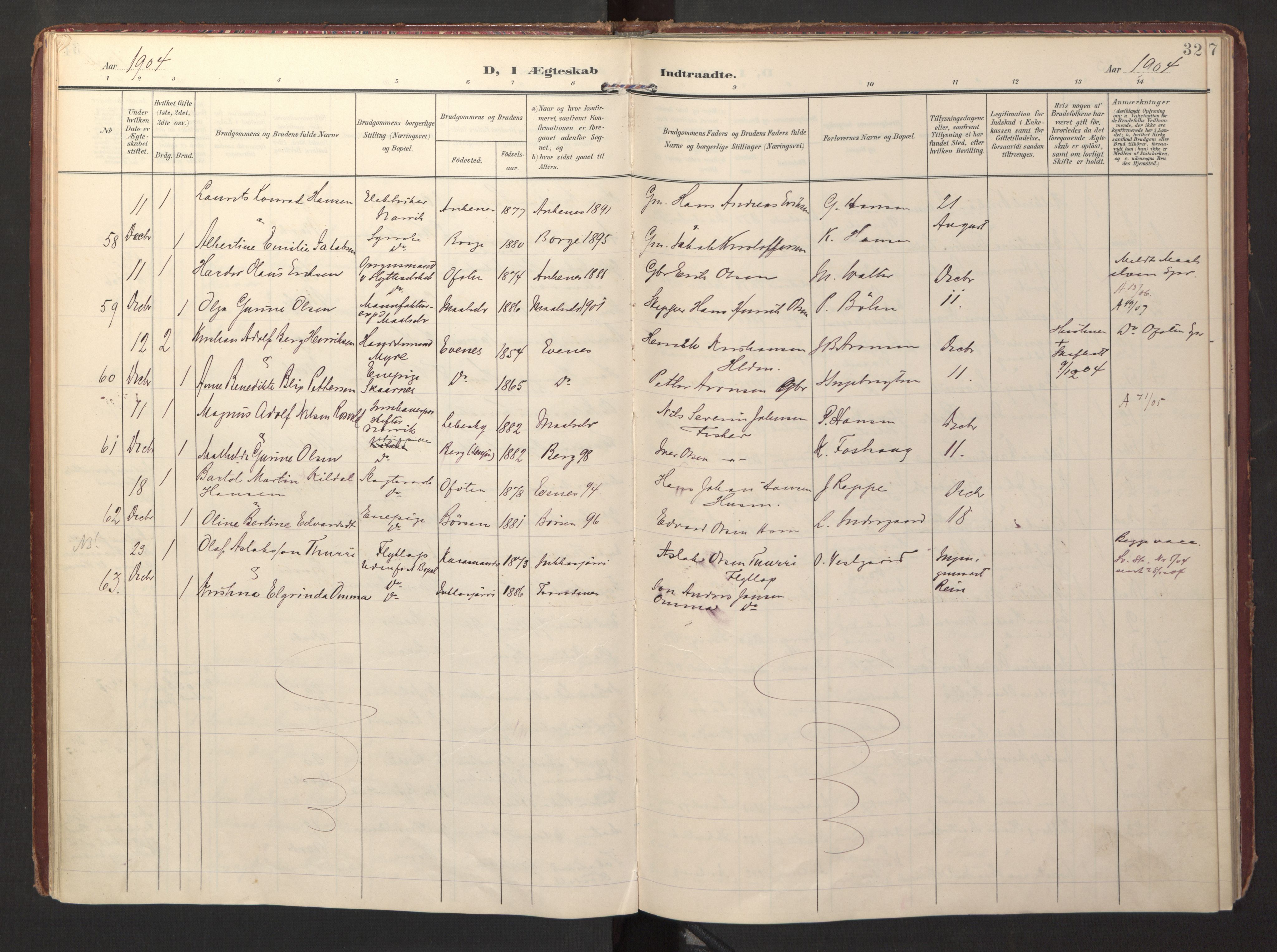 Ministerialprotokoller, klokkerbøker og fødselsregistre - Nordland, AV/SAT-A-1459/871/L0999: Parish register (official) no. 871A15, 1902-1917, p. 32