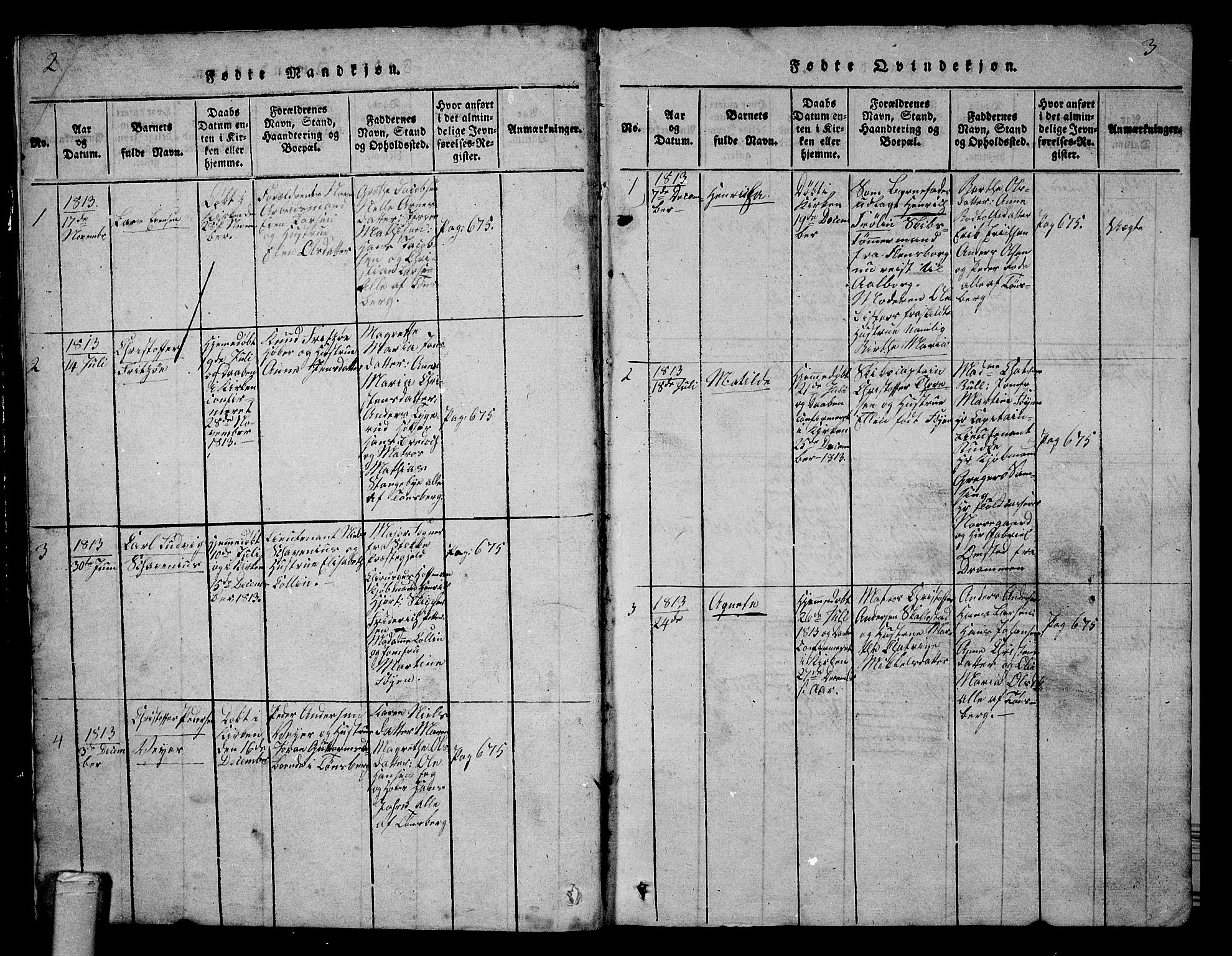 Tønsberg kirkebøker, SAKO/A-330/G/Ga/L0001: Parish register (copy) no. 1, 1813-1826, p. 2-3