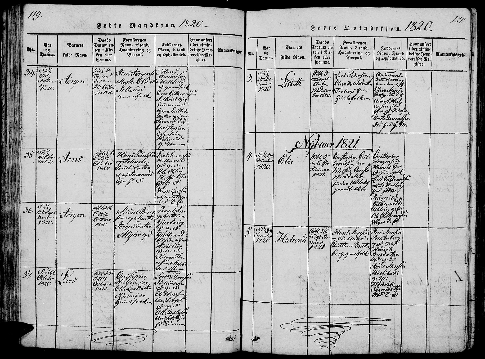 Vang prestekontor, Hedmark, AV/SAH-PREST-008/H/Ha/Hab/L0005: Parish register (copy) no. 5, 1815-1836, p. 119-120