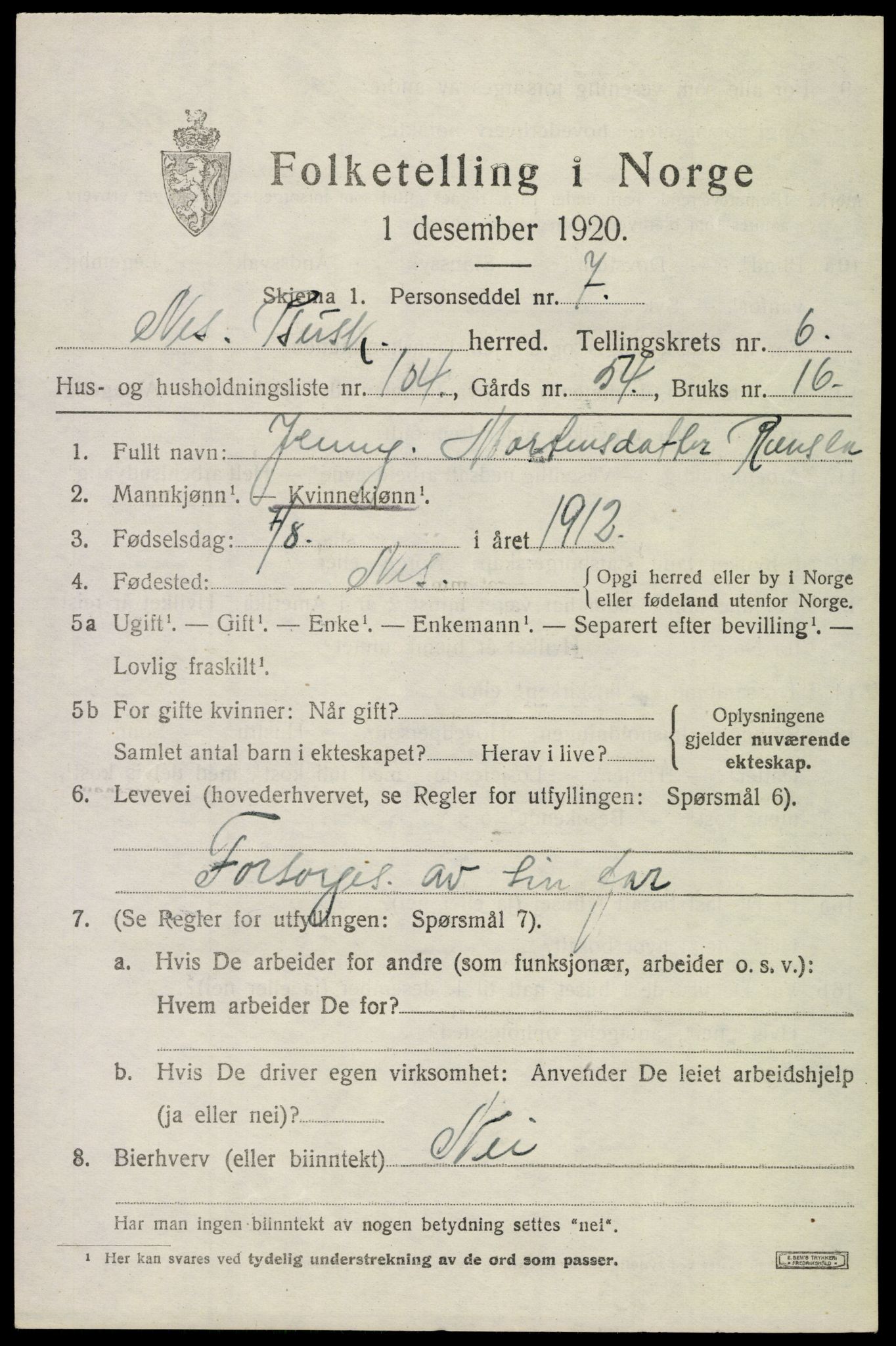 SAKO, 1920 census for Nes (Buskerud), 1920, p. 4326