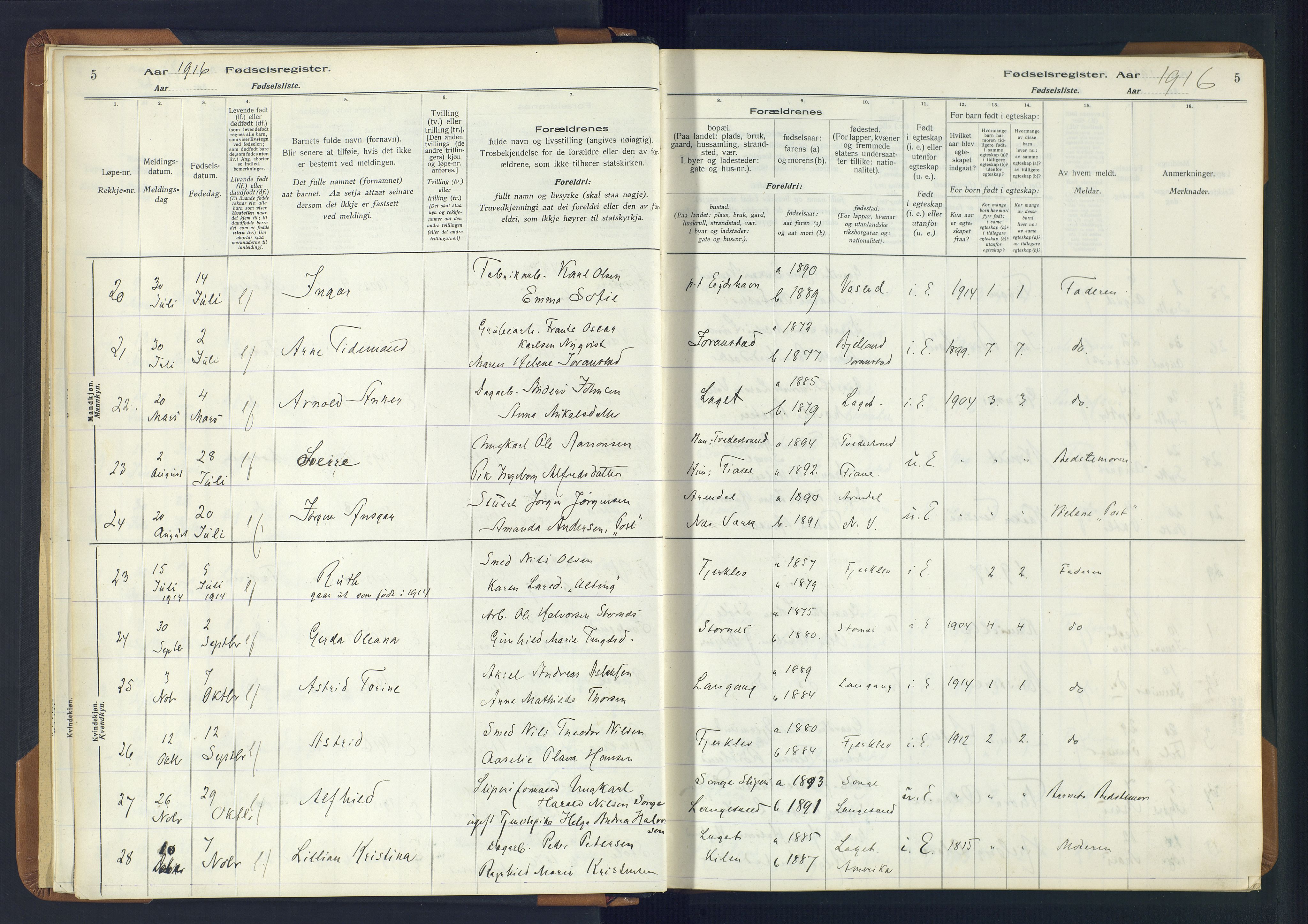 Holt sokneprestkontor, AV/SAK-1111-0021/J/Ja/L0001: Birth register no. II.4.1, 1916-1946, p. 5