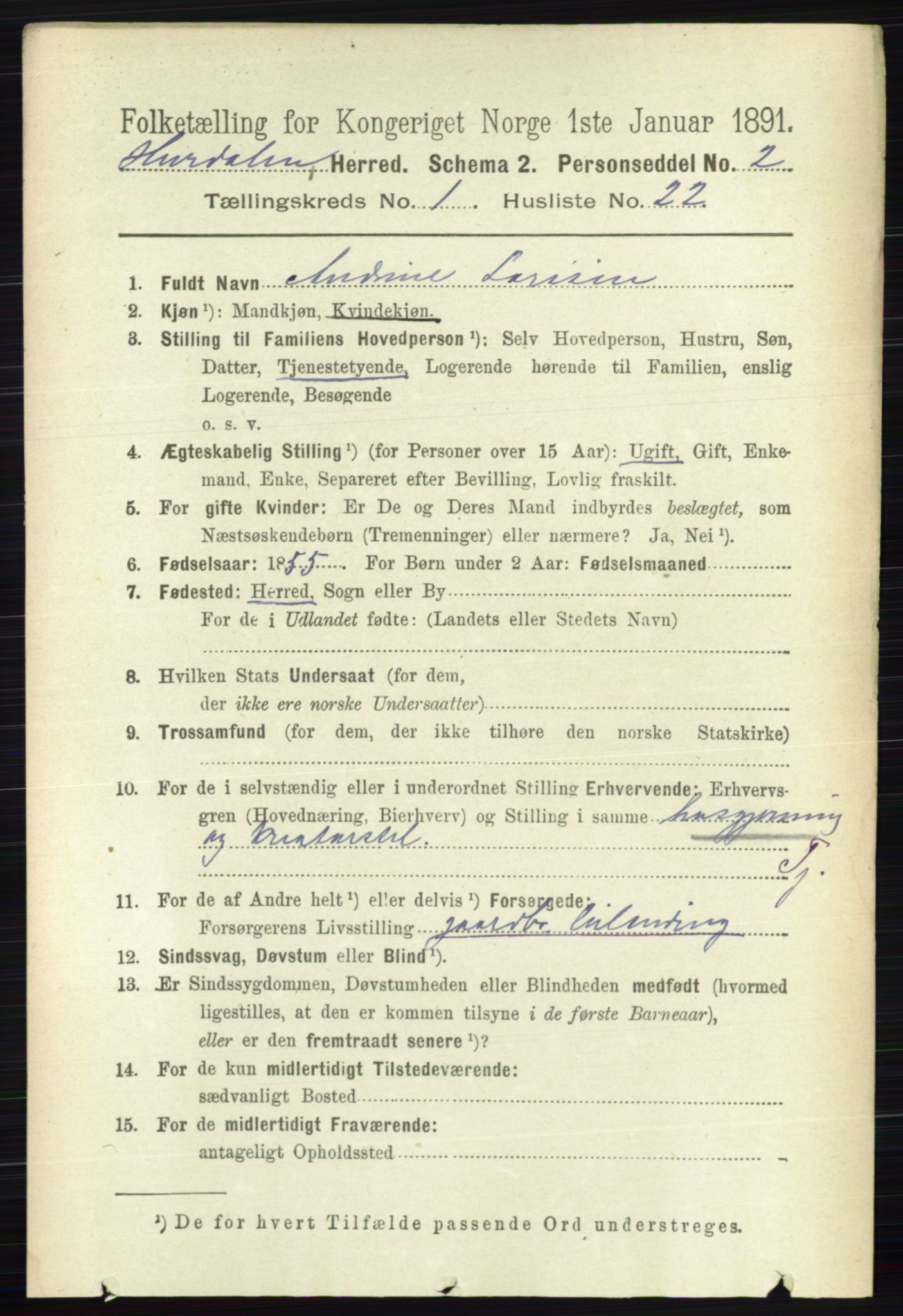 RA, 1891 census for 0239 Hurdal, 1891, p. 212