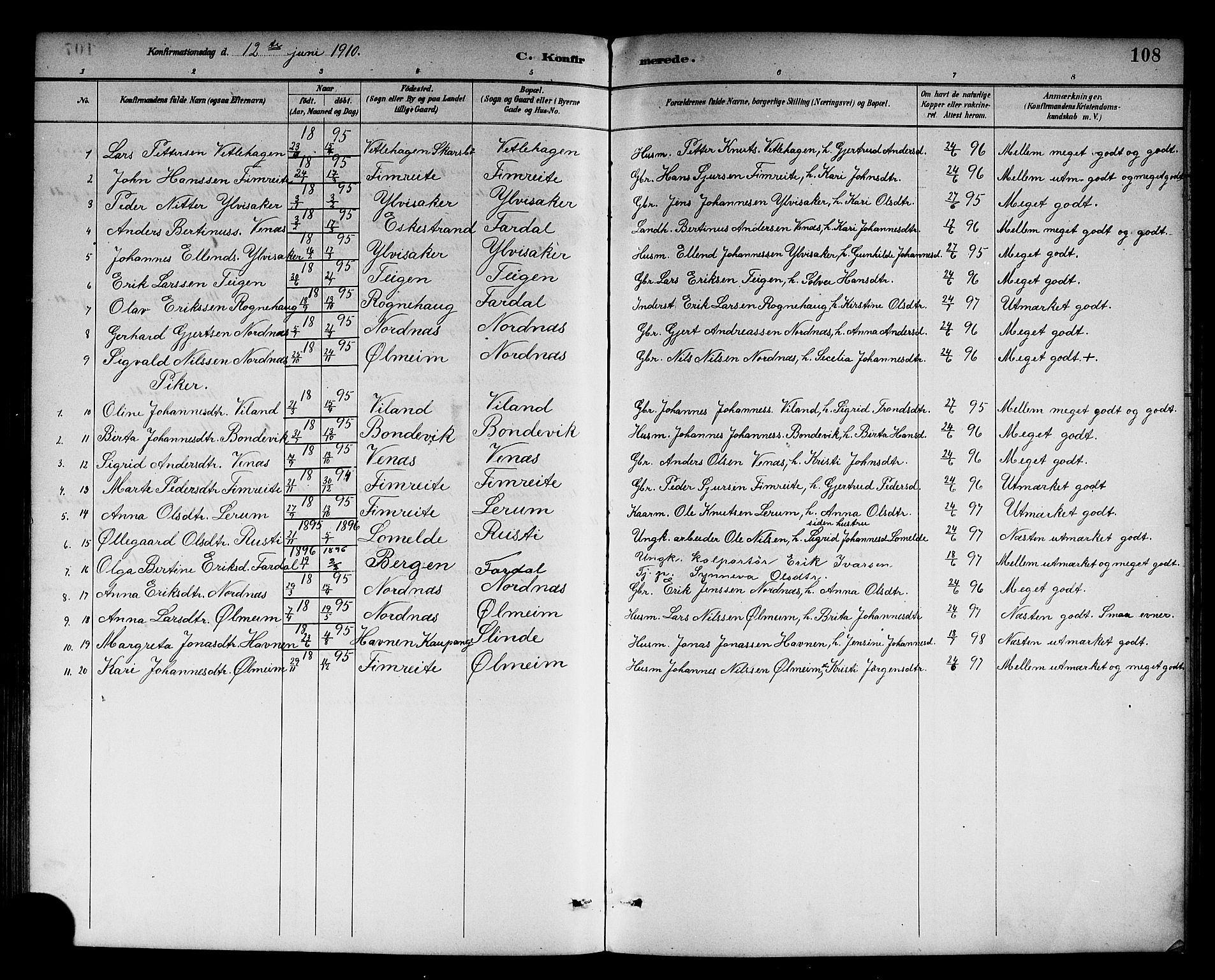 Sogndal sokneprestembete, SAB/A-81301/H/Hab/Habc/L0002: Parish register (copy) no. C 2, 1884-1910, p. 108