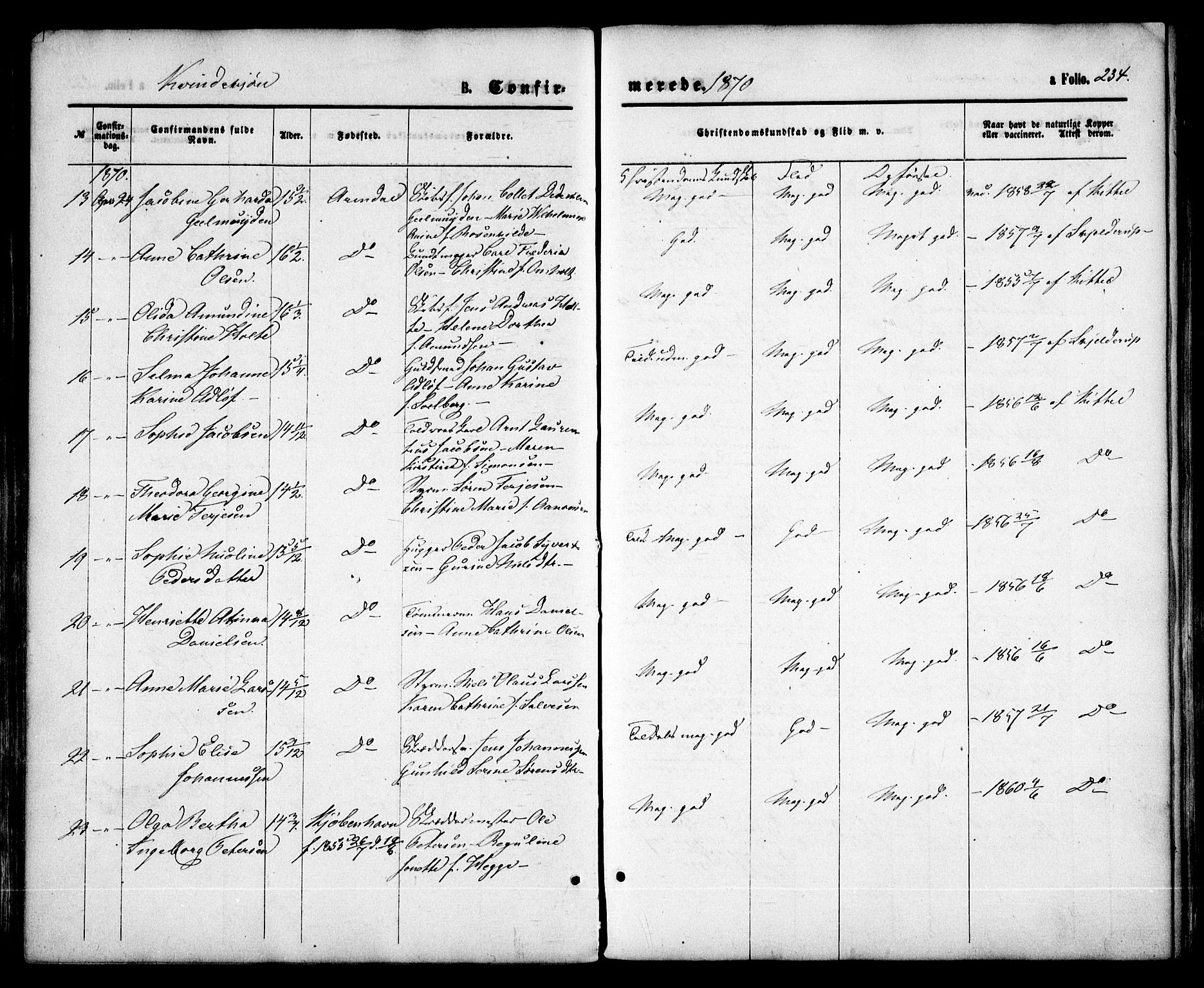 Arendal sokneprestkontor, Trefoldighet, SAK/1111-0040/F/Fa/L0007: Parish register (official) no. A 7, 1868-1878, p. 234