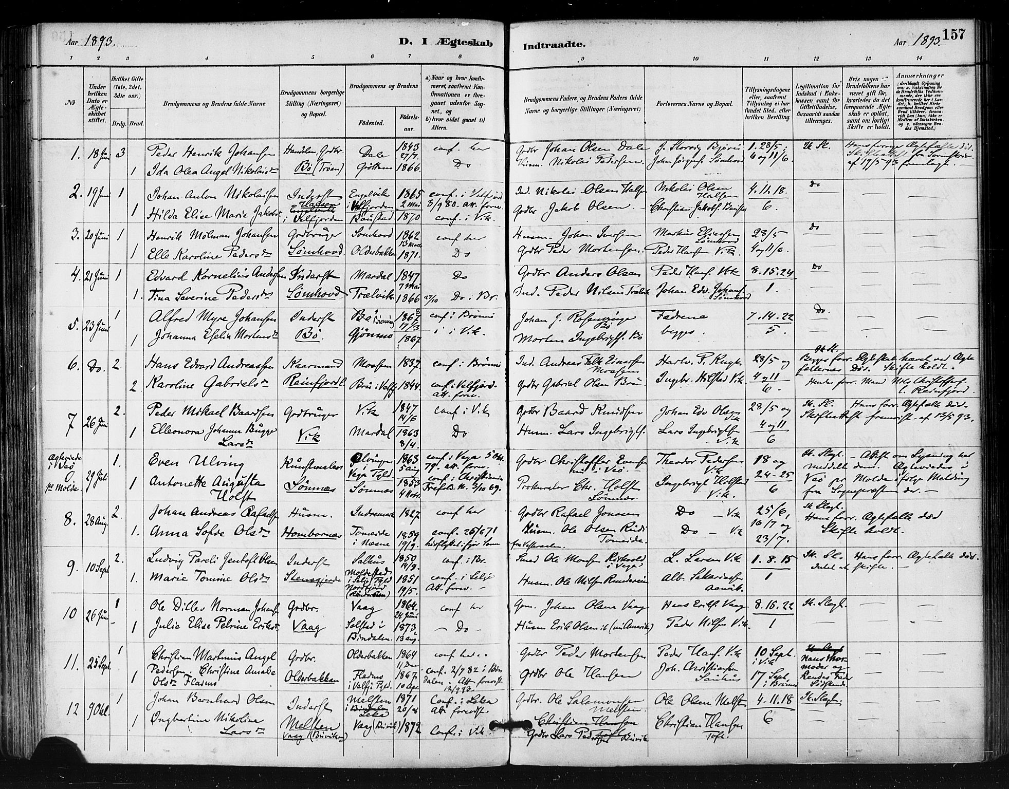 Ministerialprotokoller, klokkerbøker og fødselsregistre - Nordland, SAT/A-1459/812/L0178: Parish register (official) no. 812A07, 1886-1900, p. 157
