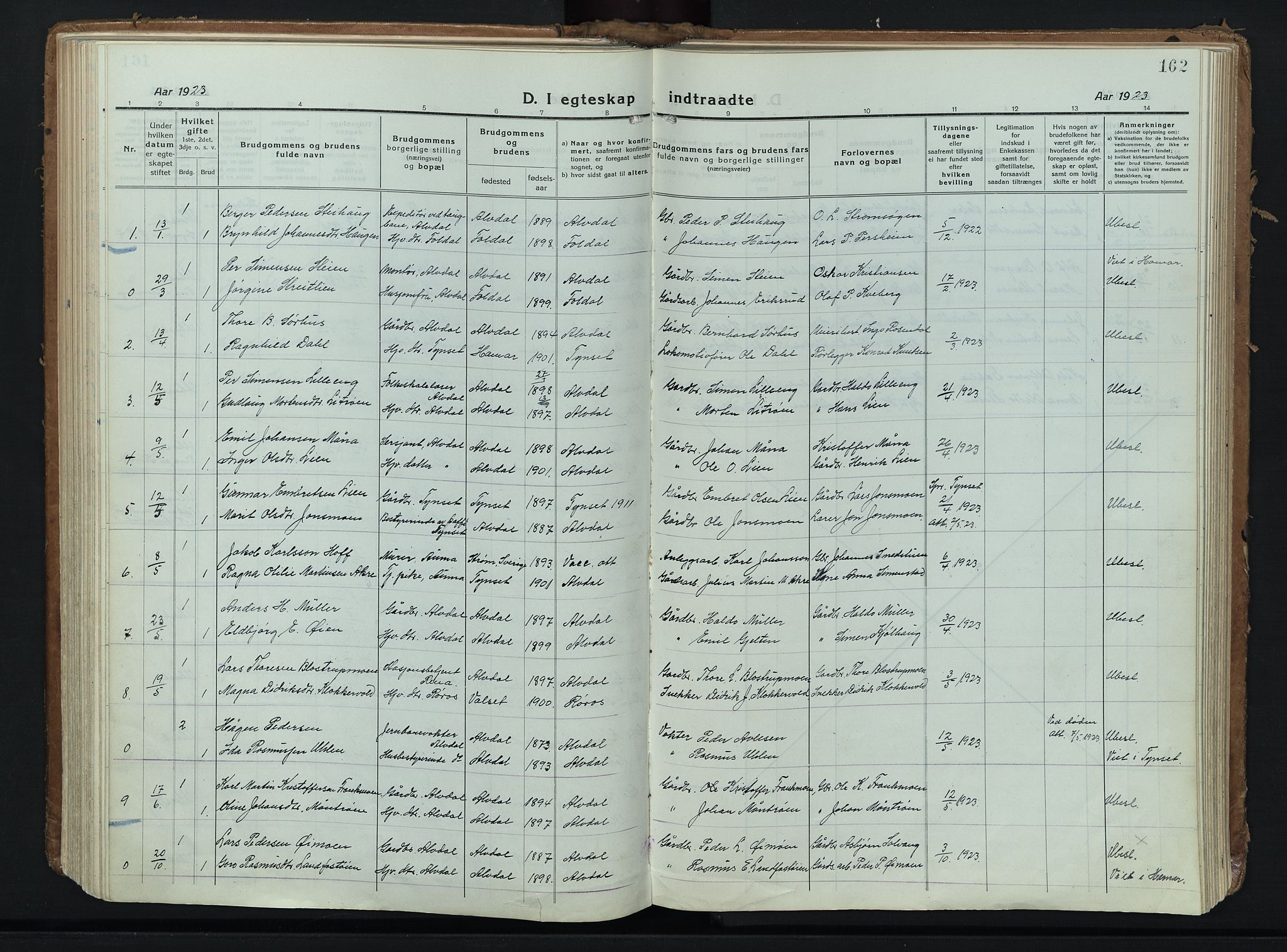 Alvdal prestekontor, AV/SAH-PREST-060/H/Ha/Haa/L0006: Parish register (official) no. 6, 1920-1937, p. 162