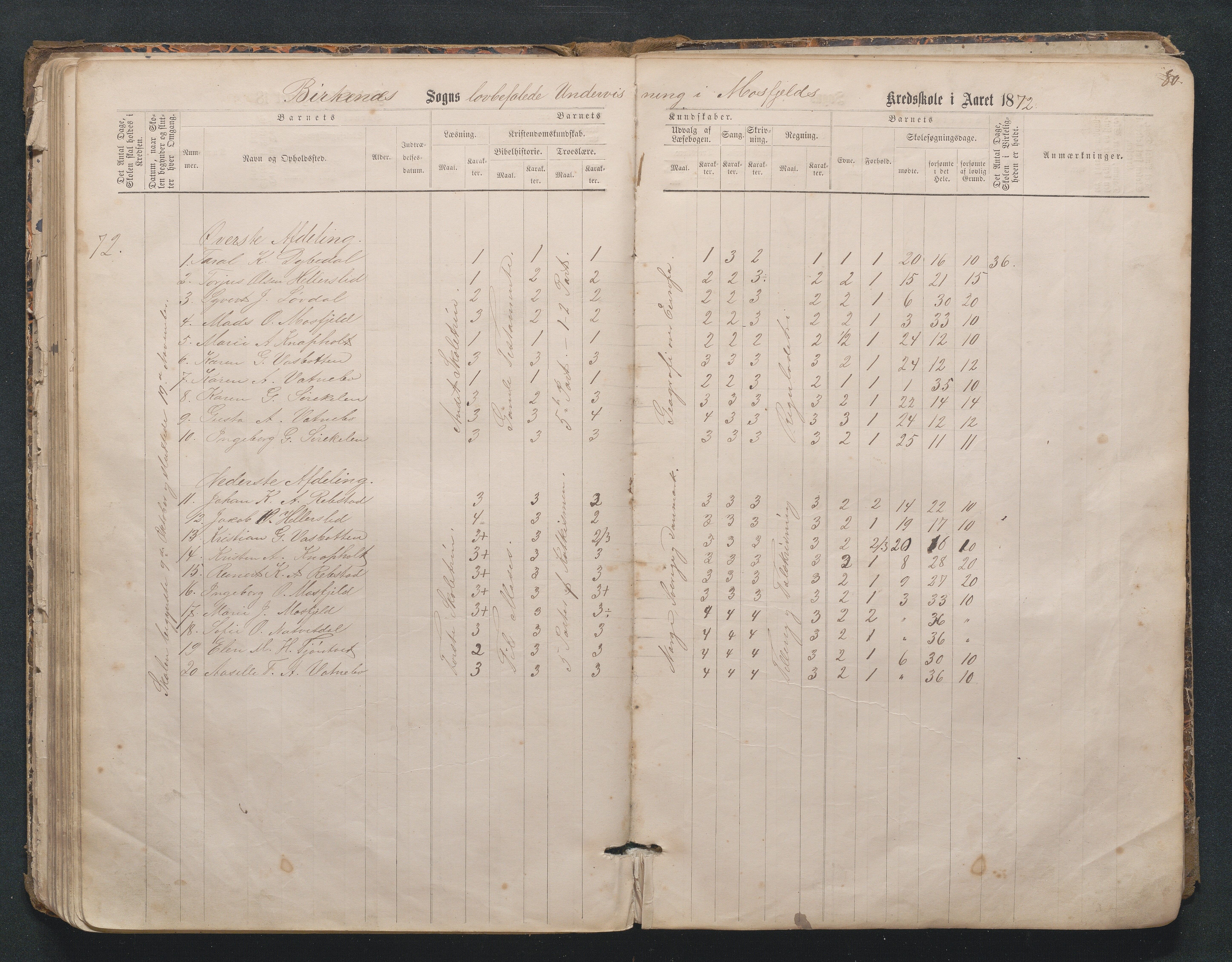 Birkenes kommune, Mosfjell skolekrets, AAKS/KA0928-550f_91/F02/L0001: Skoleprotokoll Flå og Mosfjell, 1867-1909, p. 80