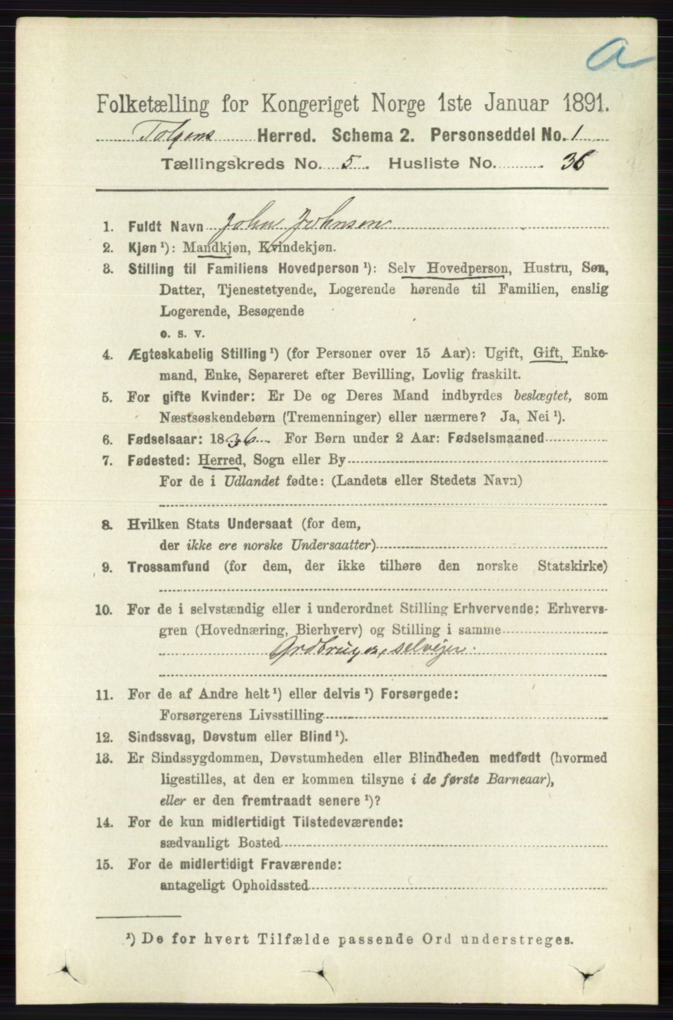 RA, 1891 census for 0436 Tolga, 1891, p. 1522
