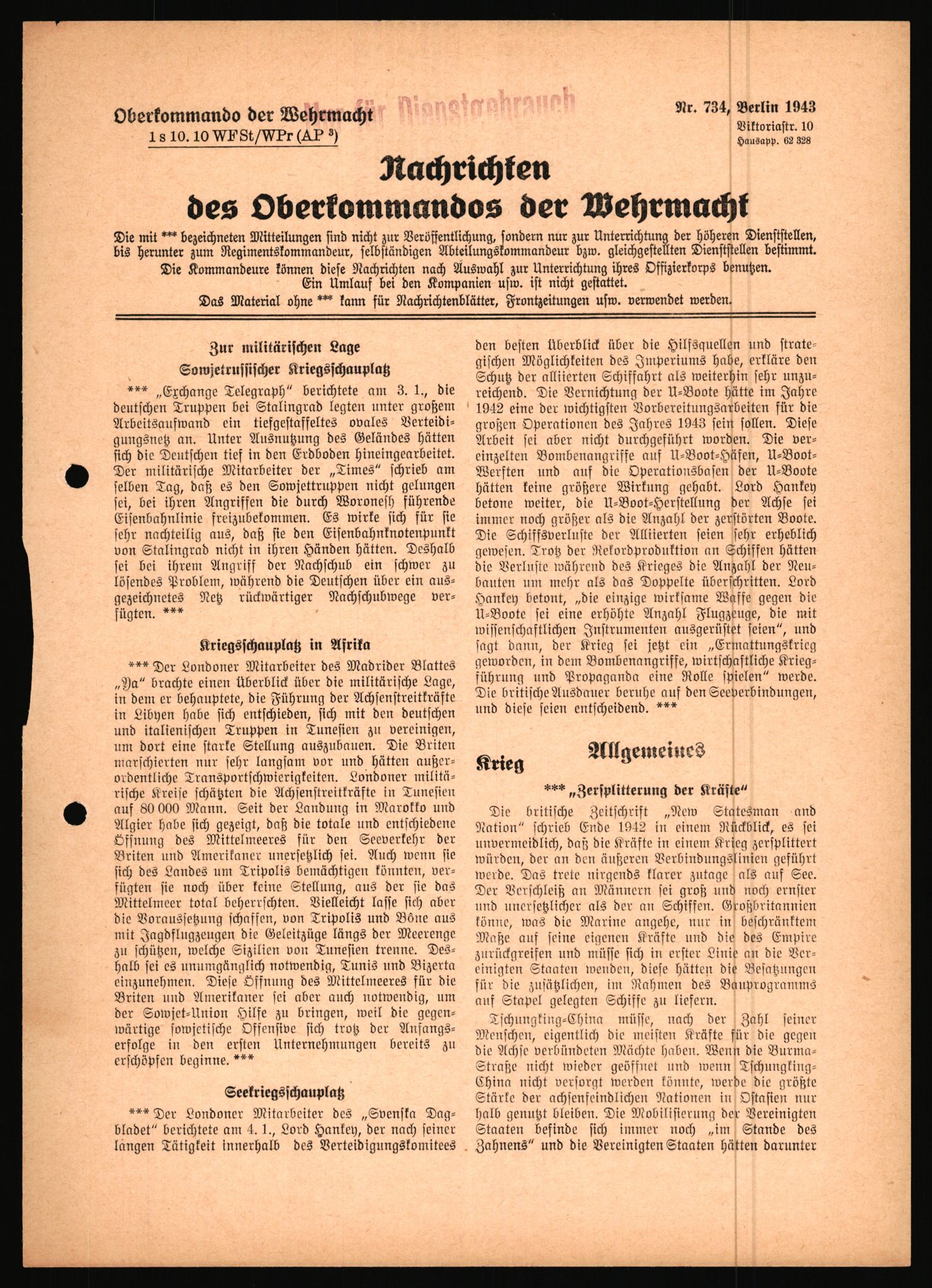 Forsvarets Overkommando. 2 kontor. Arkiv 11.4. Spredte tyske arkivsaker, AV/RA-RAFA-7031/D/Dar/Dara/L0021: Nachrichten des OKW, 1943-1945, p. 2