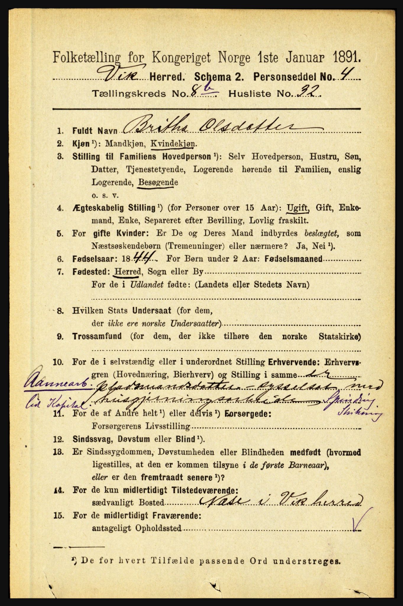 RA, 1891 census for 1417 Vik, 1891, p. 3902