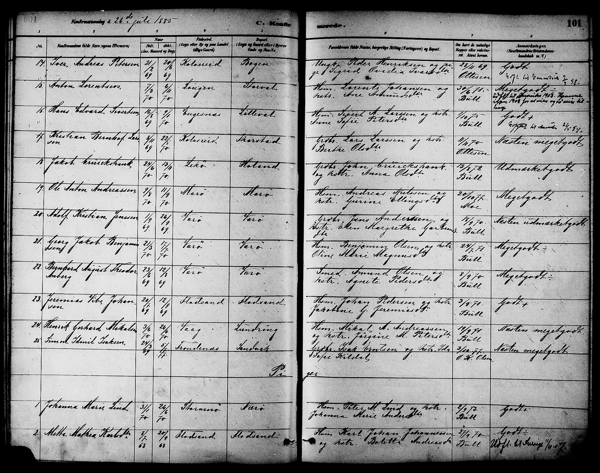 Ministerialprotokoller, klokkerbøker og fødselsregistre - Nord-Trøndelag, AV/SAT-A-1458/784/L0672: Parish register (official) no. 784A07, 1880-1887, p. 101