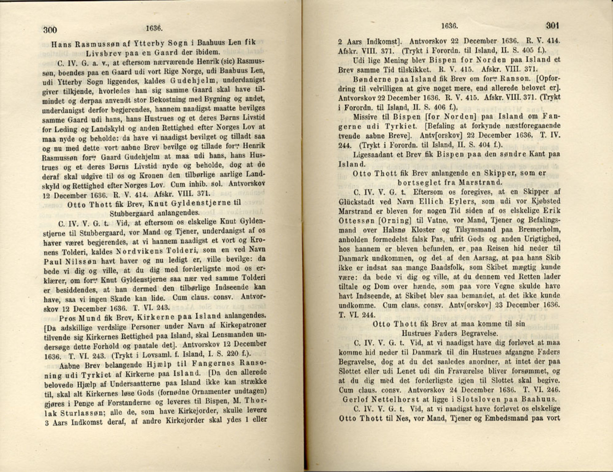 Publikasjoner utgitt av Det Norske Historiske Kildeskriftfond, PUBL/-/-/-: Norske Rigs-Registranter, bind 7, 1635-1640, p. 300-301