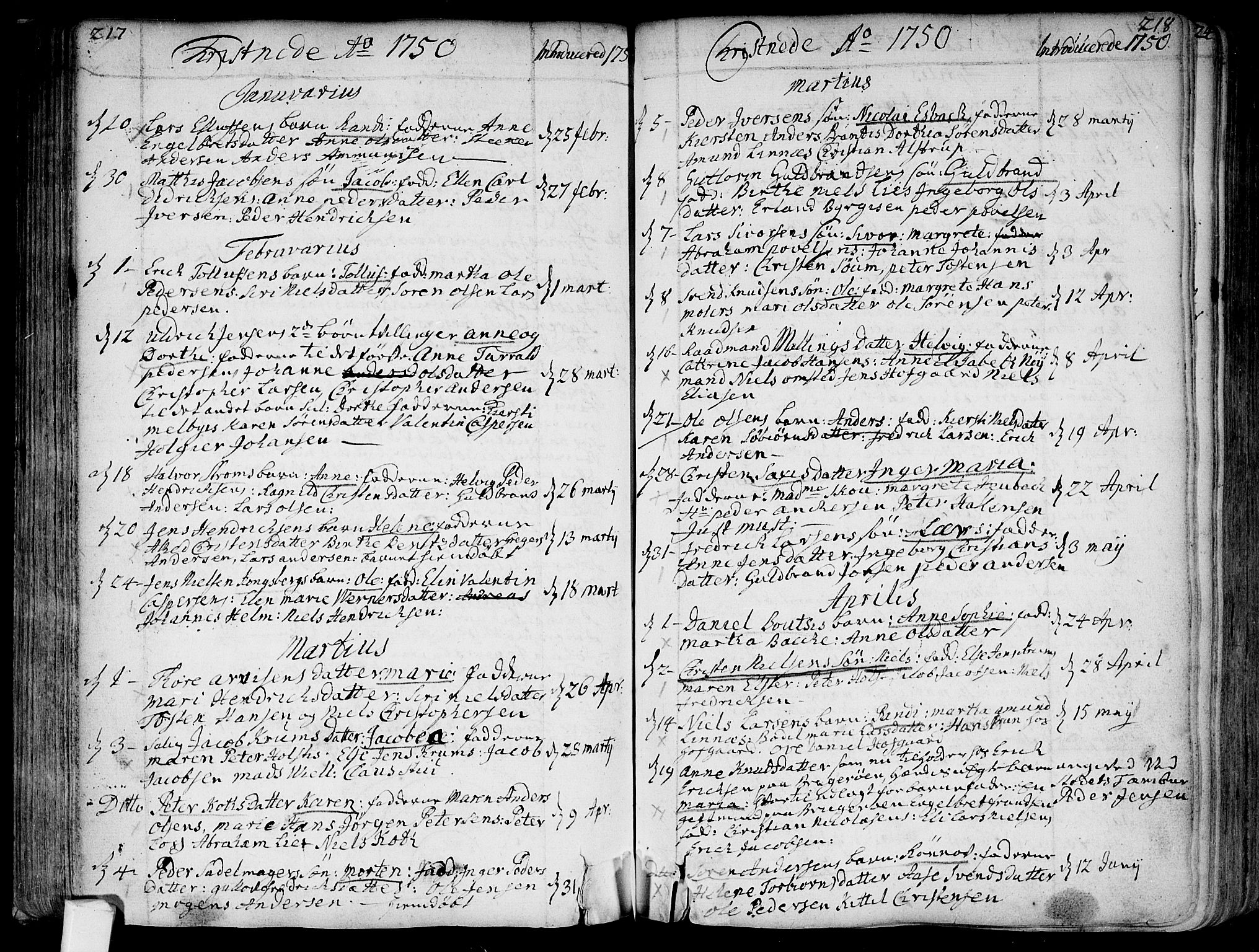 Bragernes kirkebøker, SAKO/A-6/F/Fa/L0004: Parish register (official) no. I 4, 1734-1759, p. 217-218