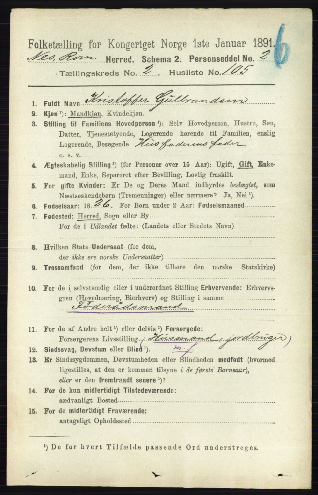 RA, 1891 census for 0236 Nes, 1891, p. 1486