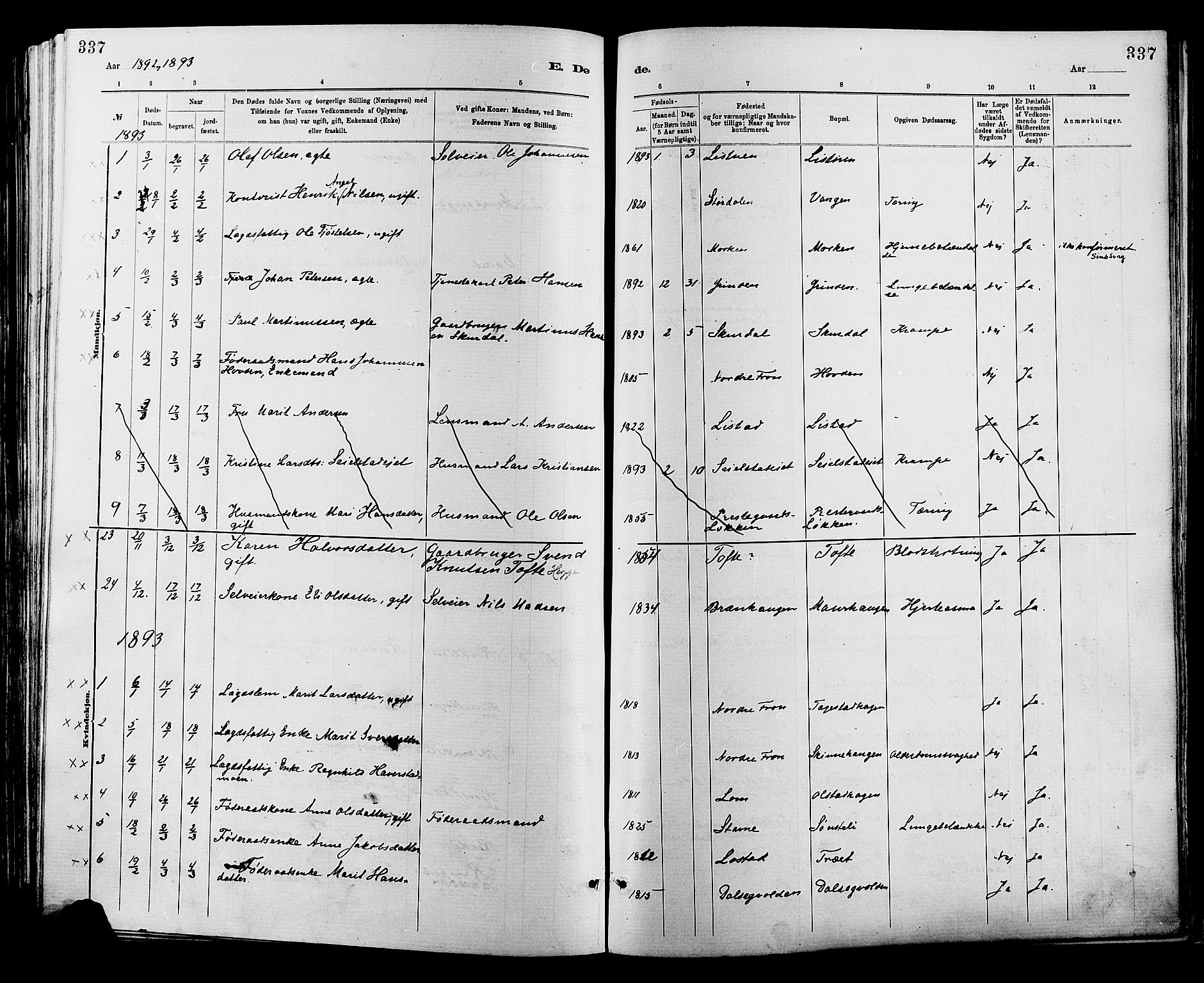 Sør-Fron prestekontor, AV/SAH-PREST-010/H/Ha/Haa/L0003: Parish register (official) no. 3, 1881-1897, p. 337