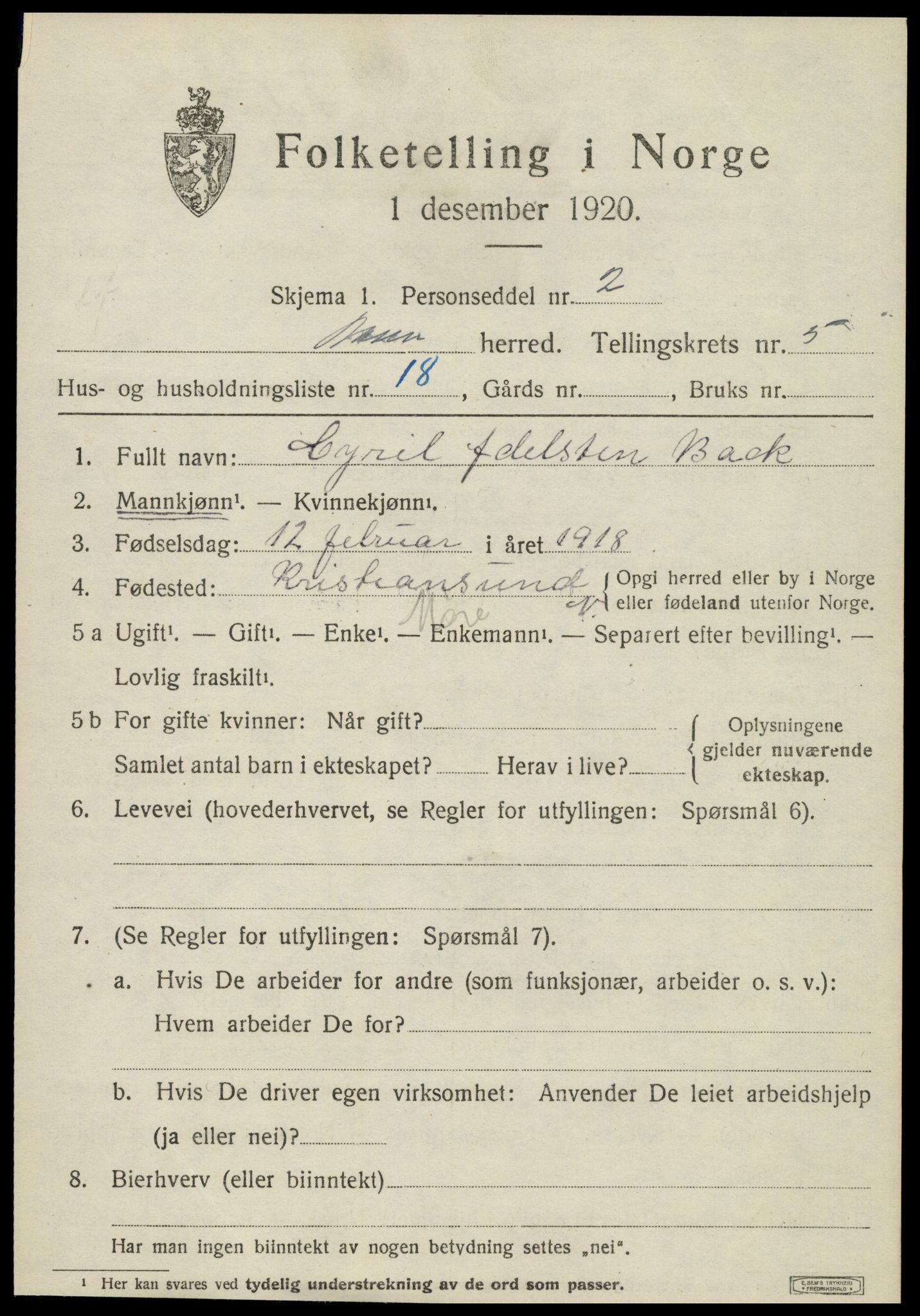 SAT, 1920 census for Åsen, 1920, p. 4240