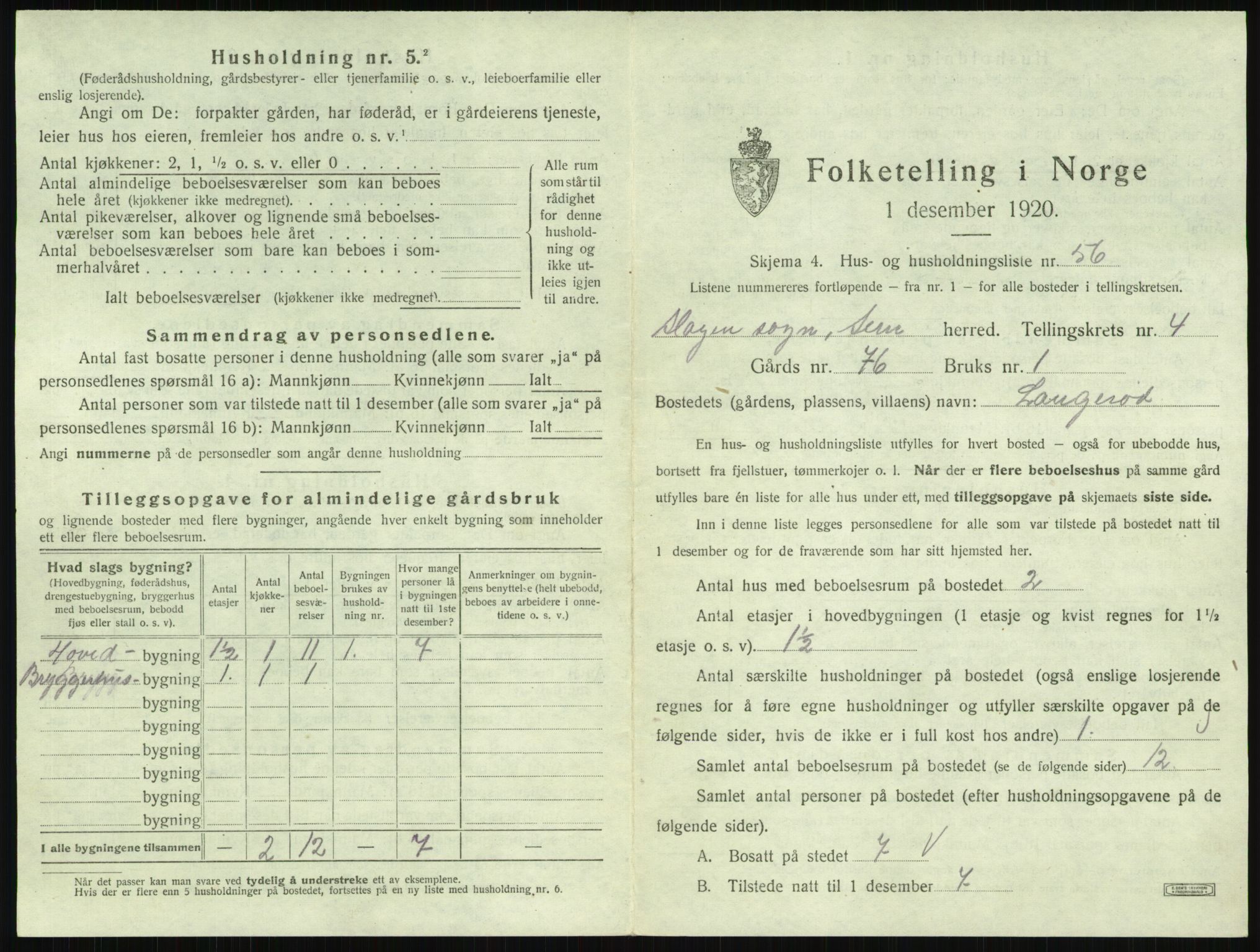 SAKO, 1920 census for Sem, 1920, p. 855